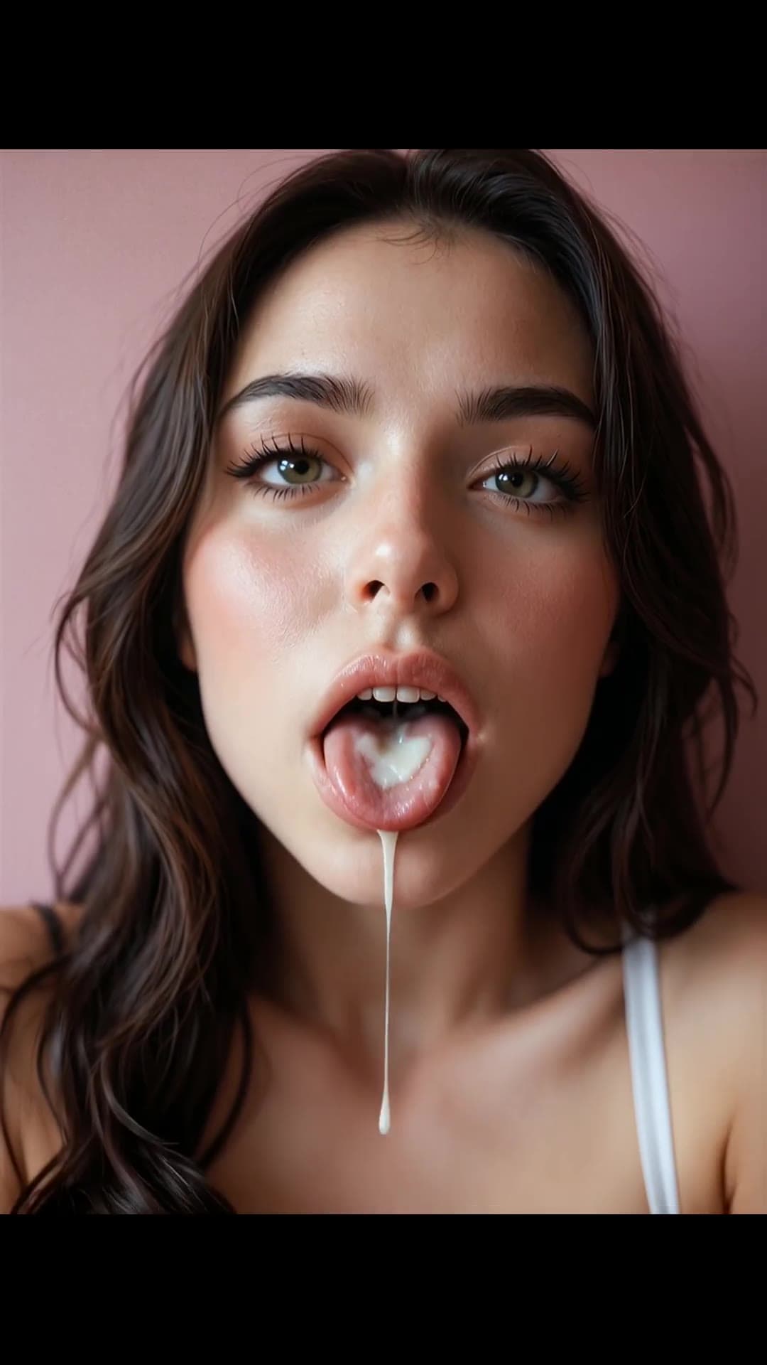 Cum dripping from tongue close-up