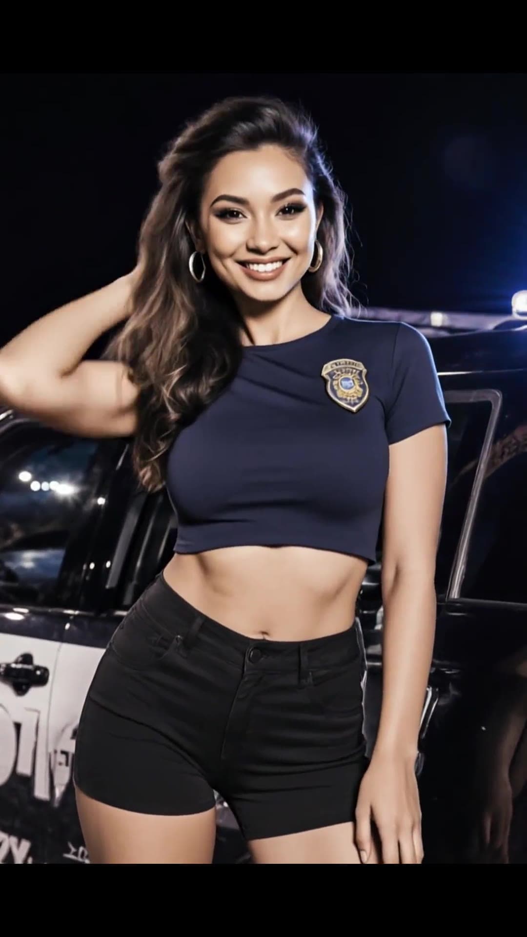 Early 20s police crop top night car