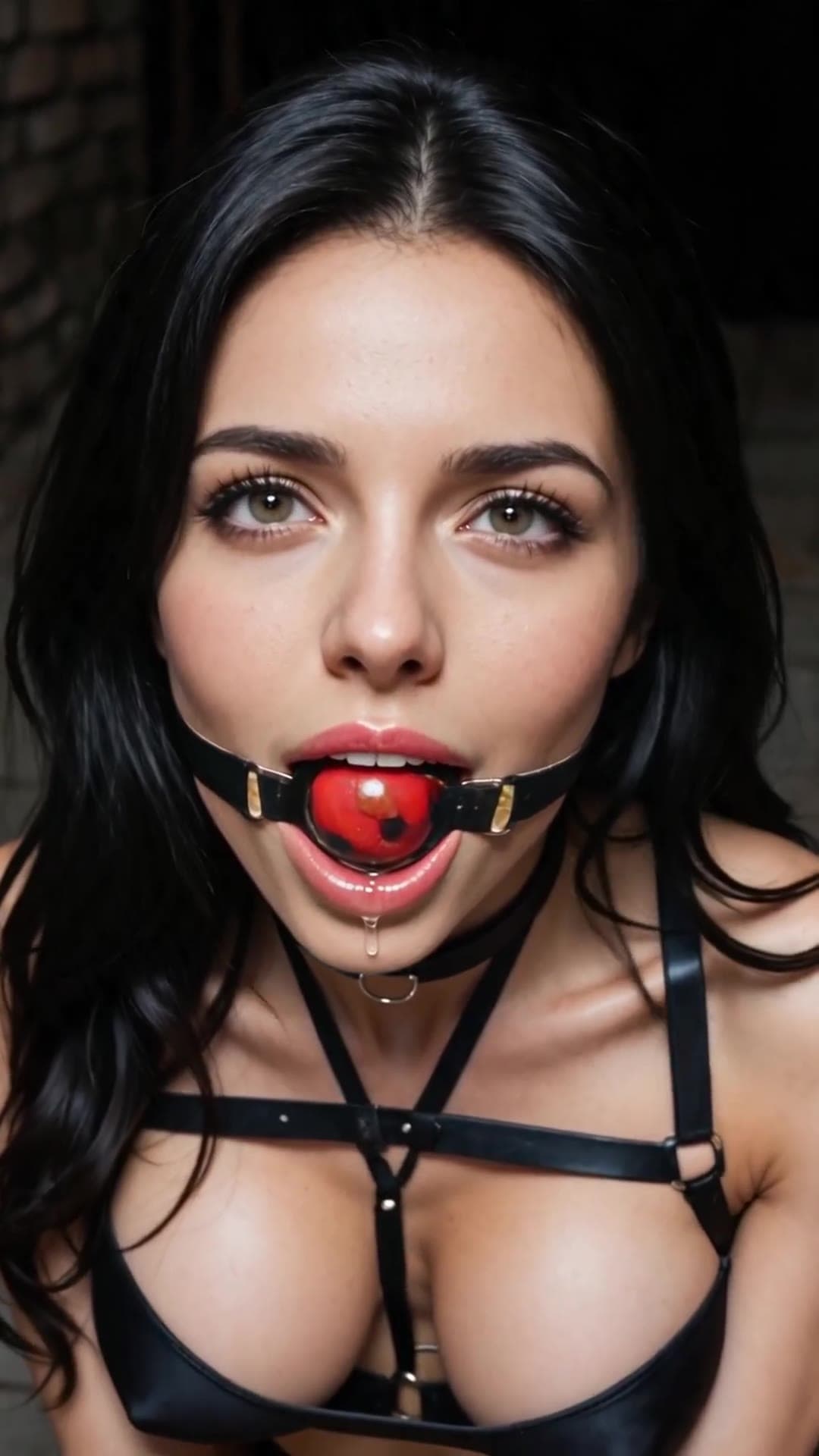 College brunette ring gag POV close-up