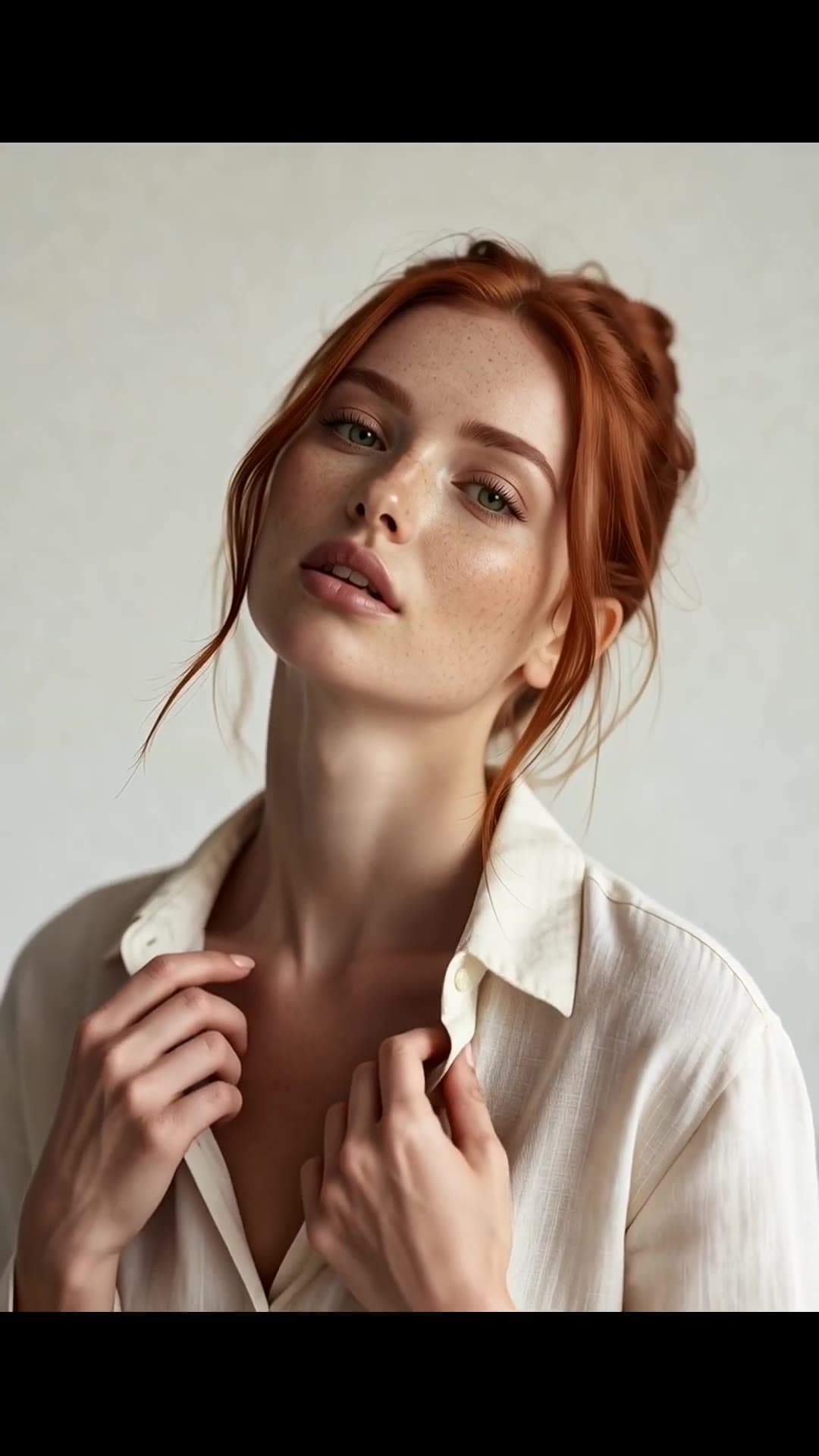 Athletic cleavage in unbuttoned white shirt