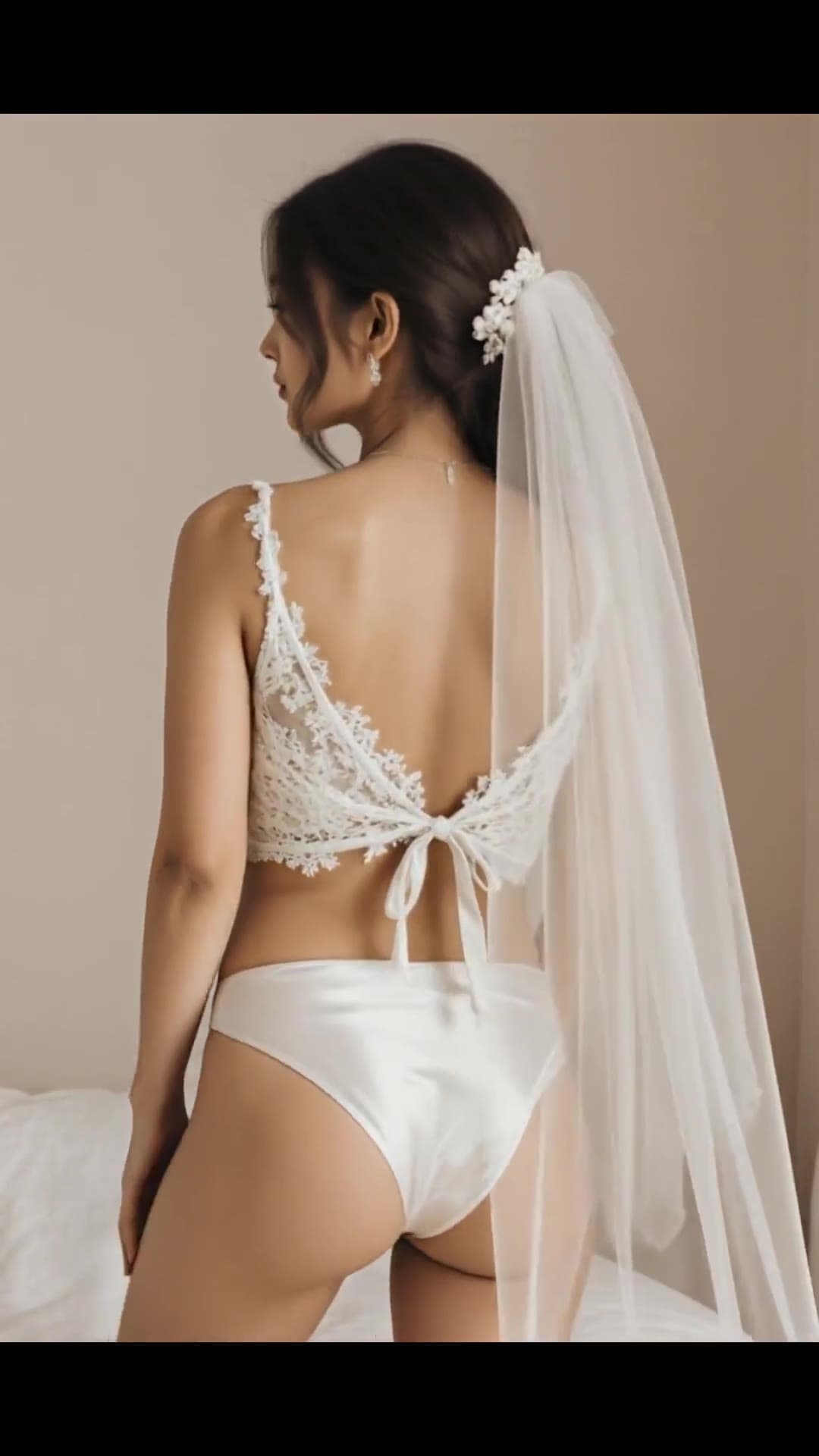 White lace veil from behind