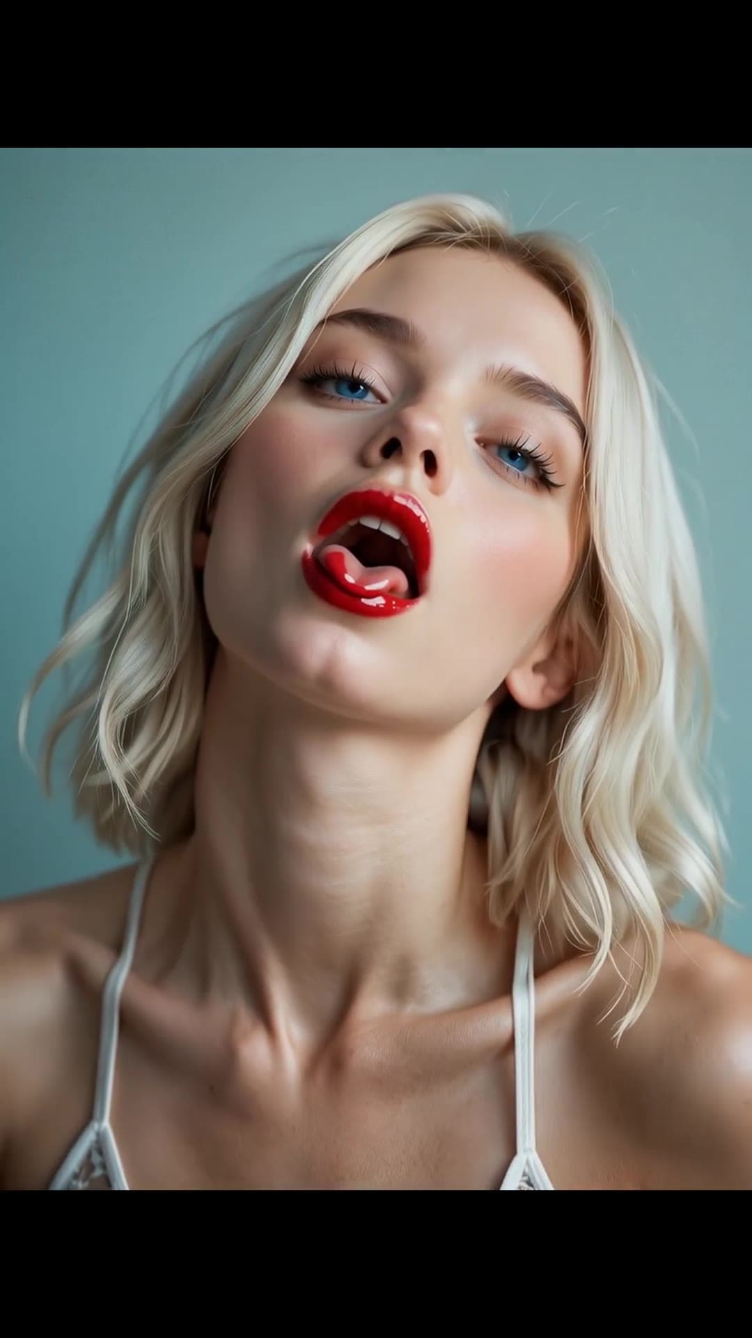Blonde studio close-up tongue out