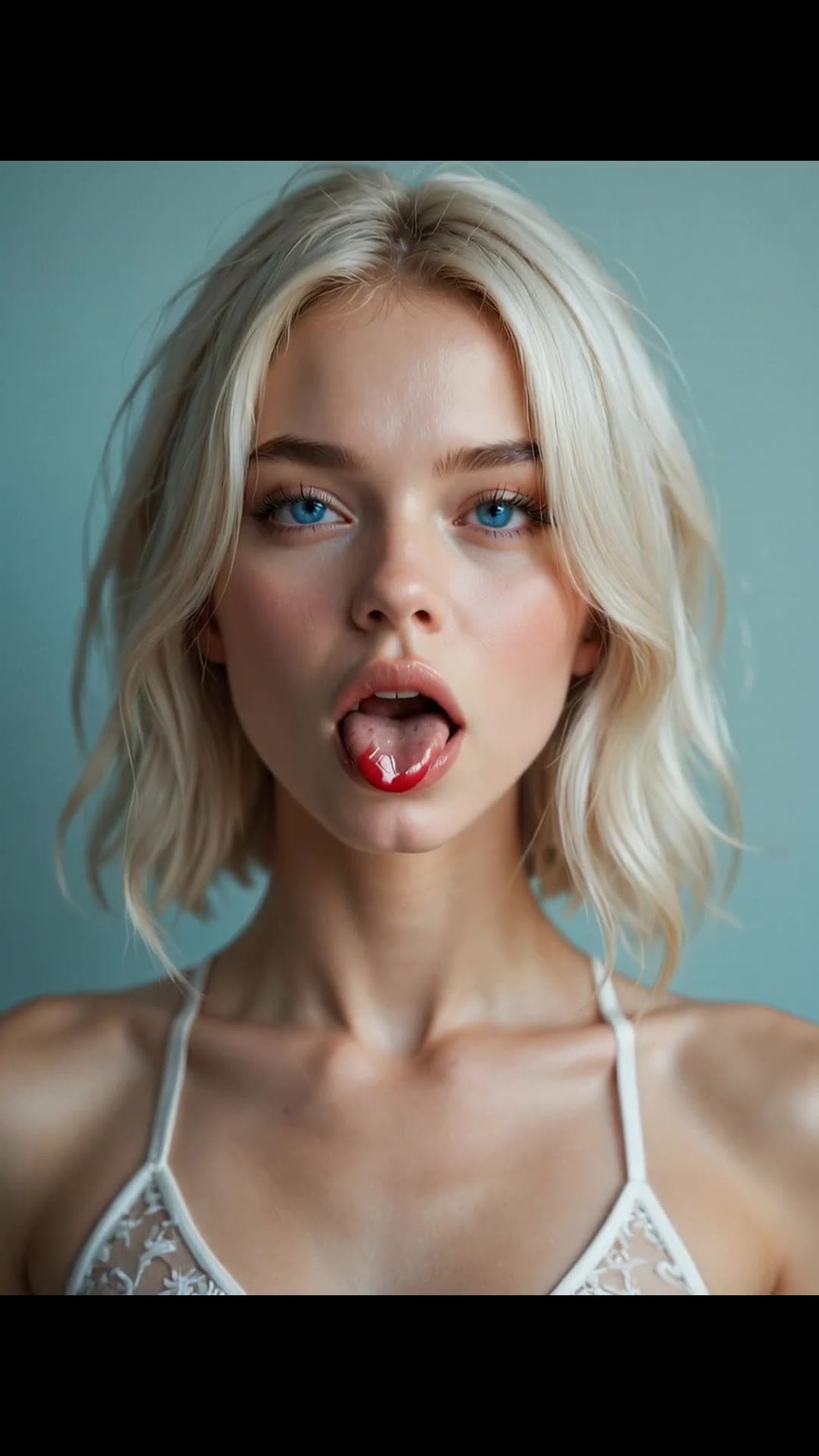 Redhead tongue out close-up selfie