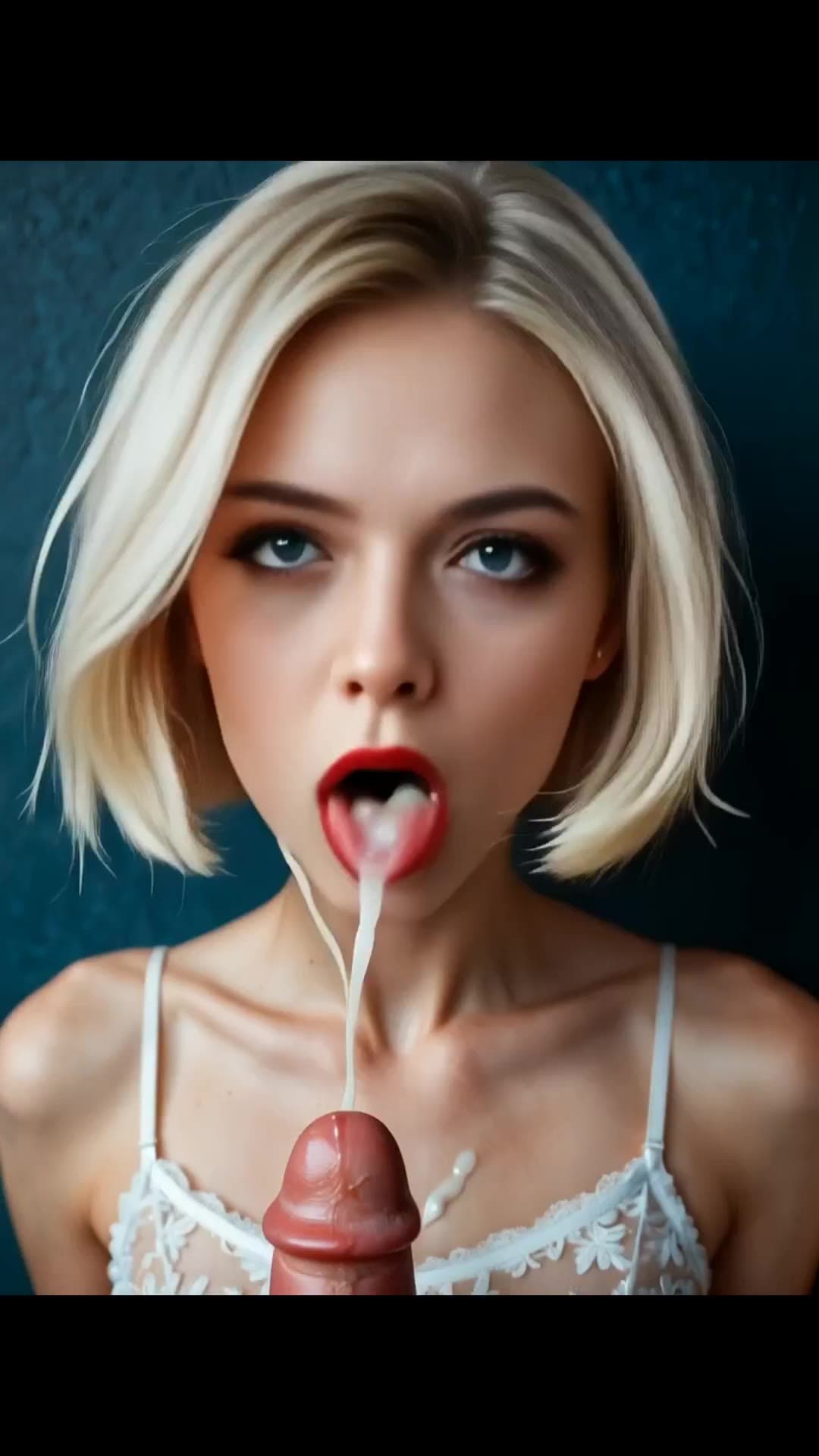 Cum on tongue and small tits POV