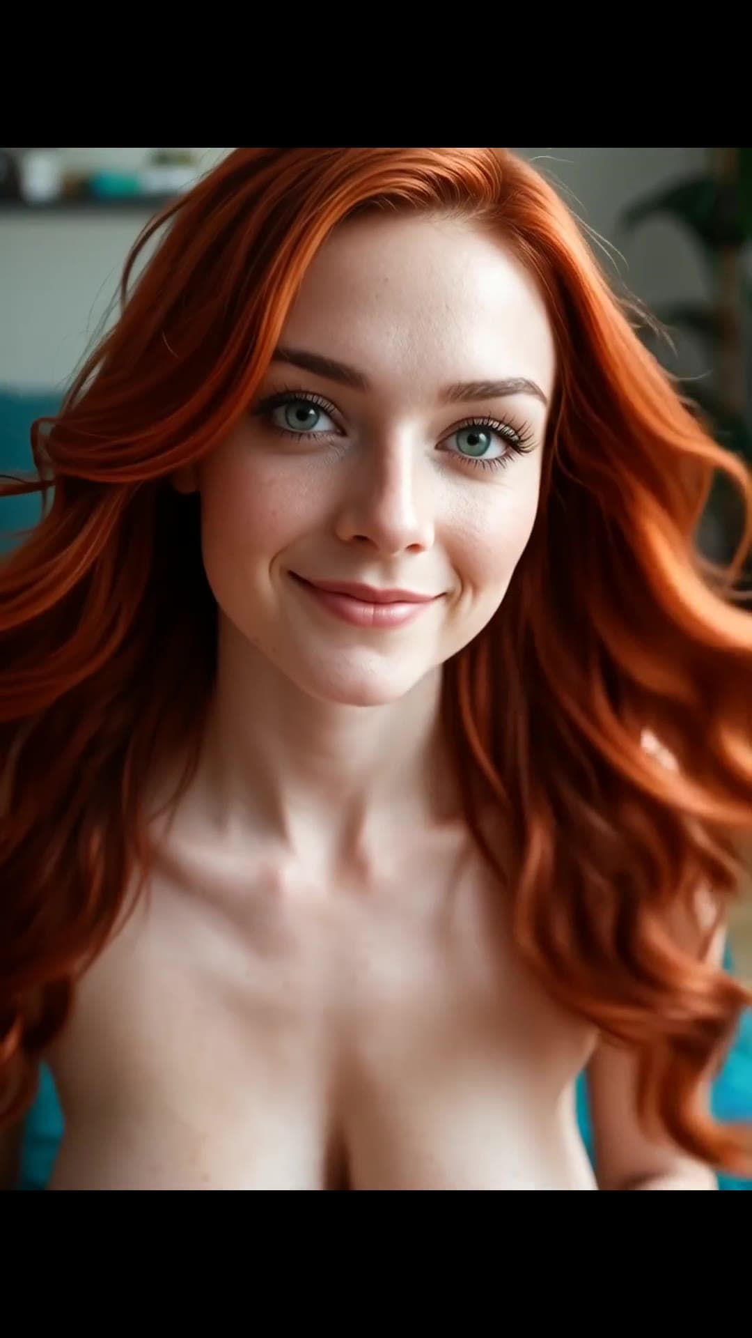 Topless redhead close-up portrait