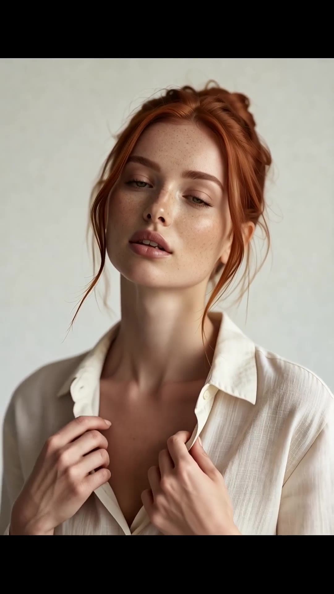 Close-up linen shirt cleavage