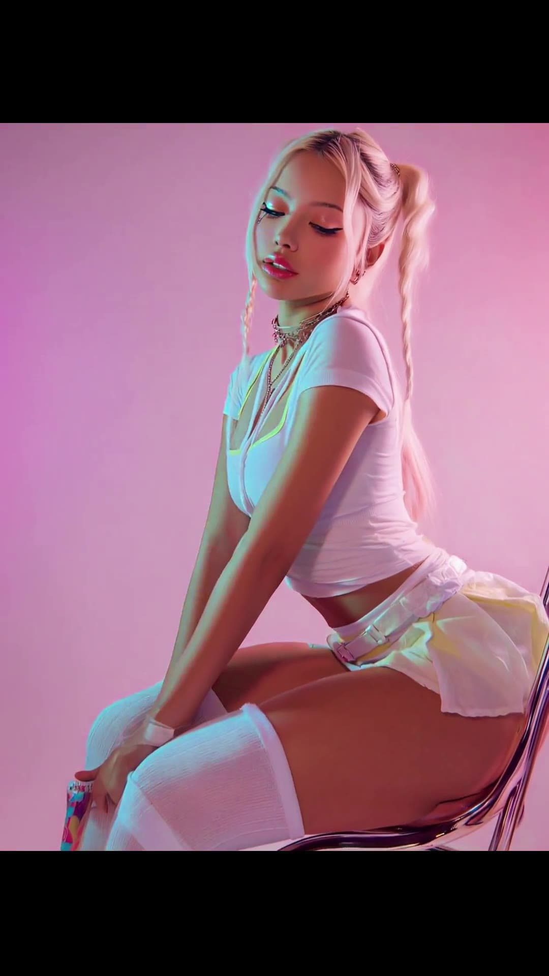 Pink studio crop top and mini skirt