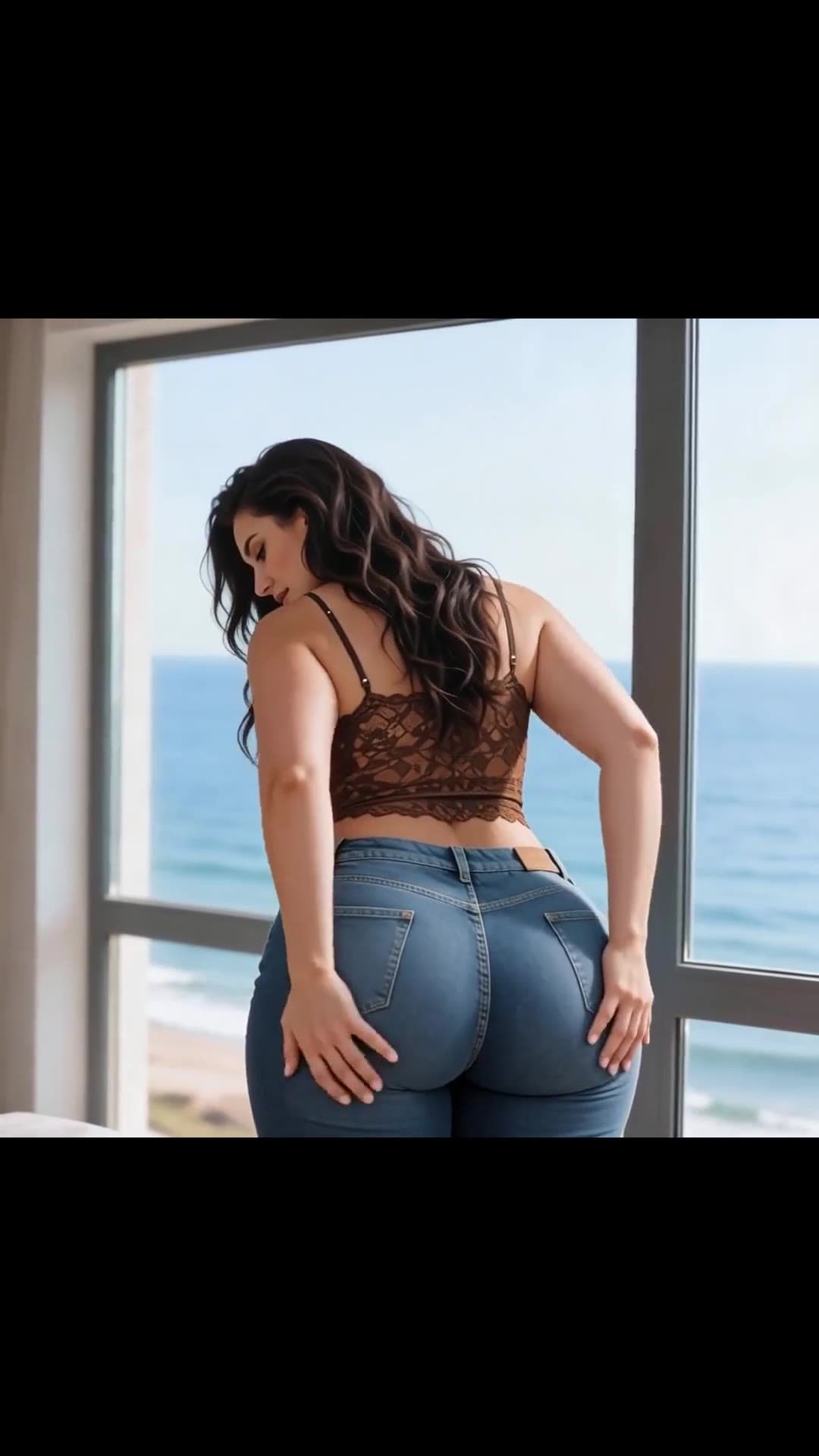 Curvy Asian from behind in jeans