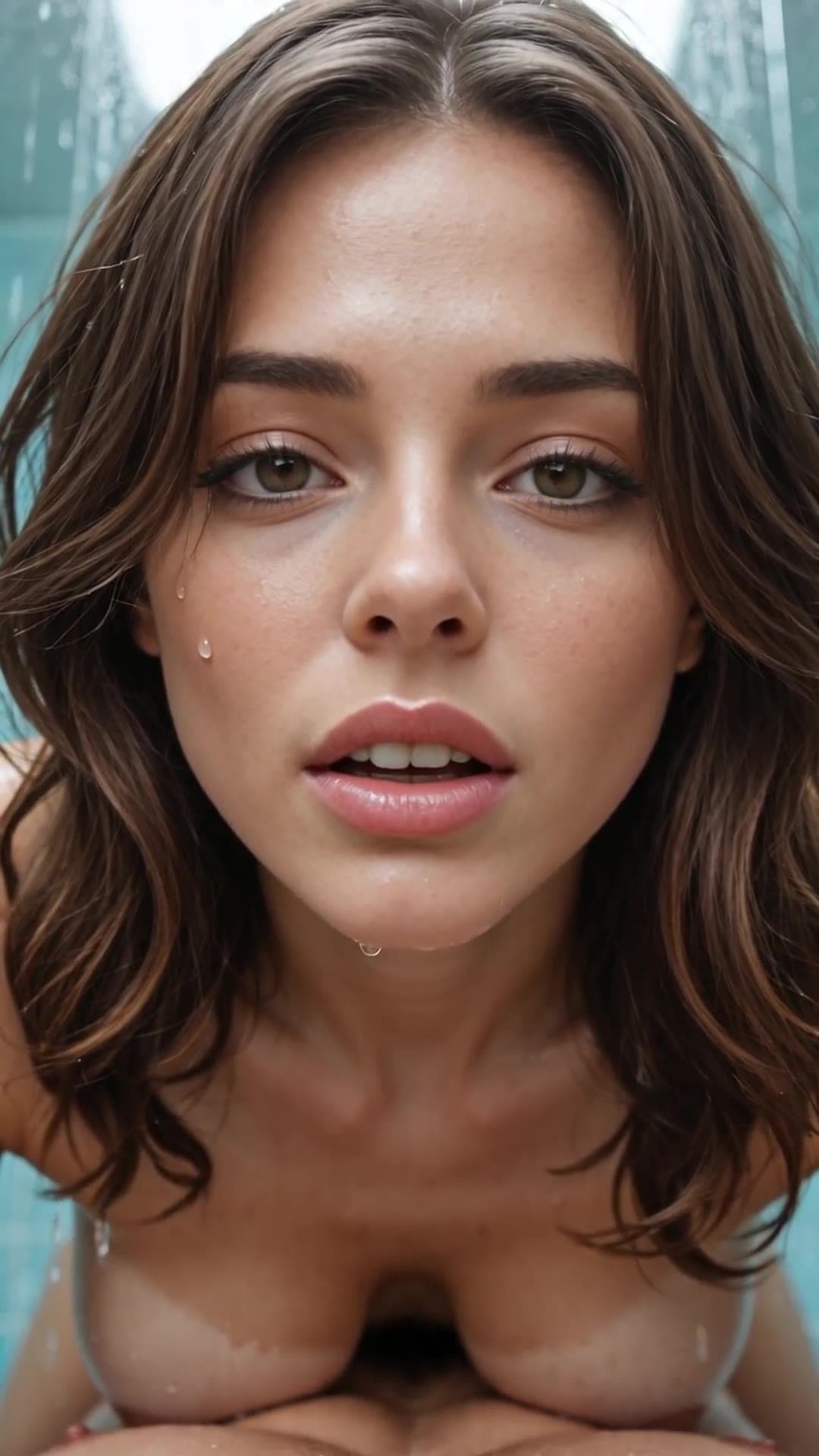 Wet shower titfuck POV closeup