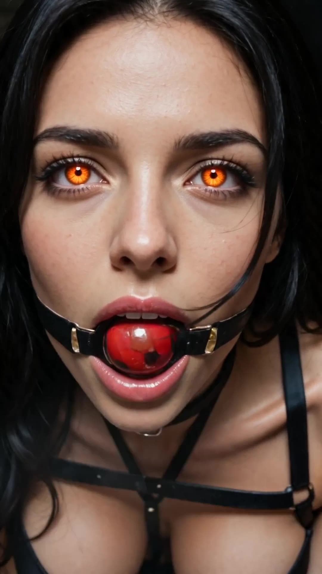 Curvy Asian ball gag close-up