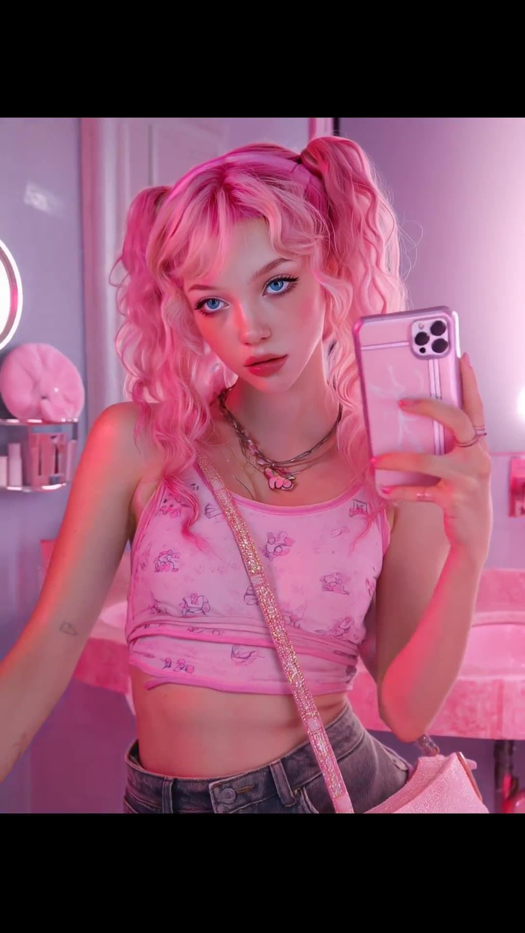 Pink Hello Kitty mirror selfie