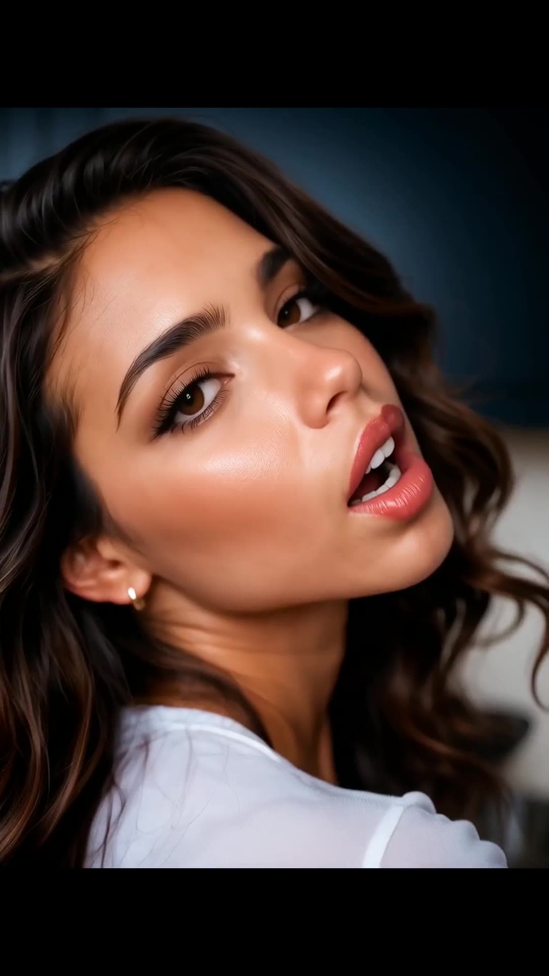 Glossy lips parted close up