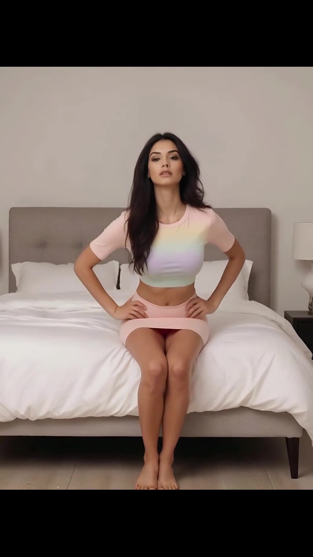 Curvy athletic body on bed edge