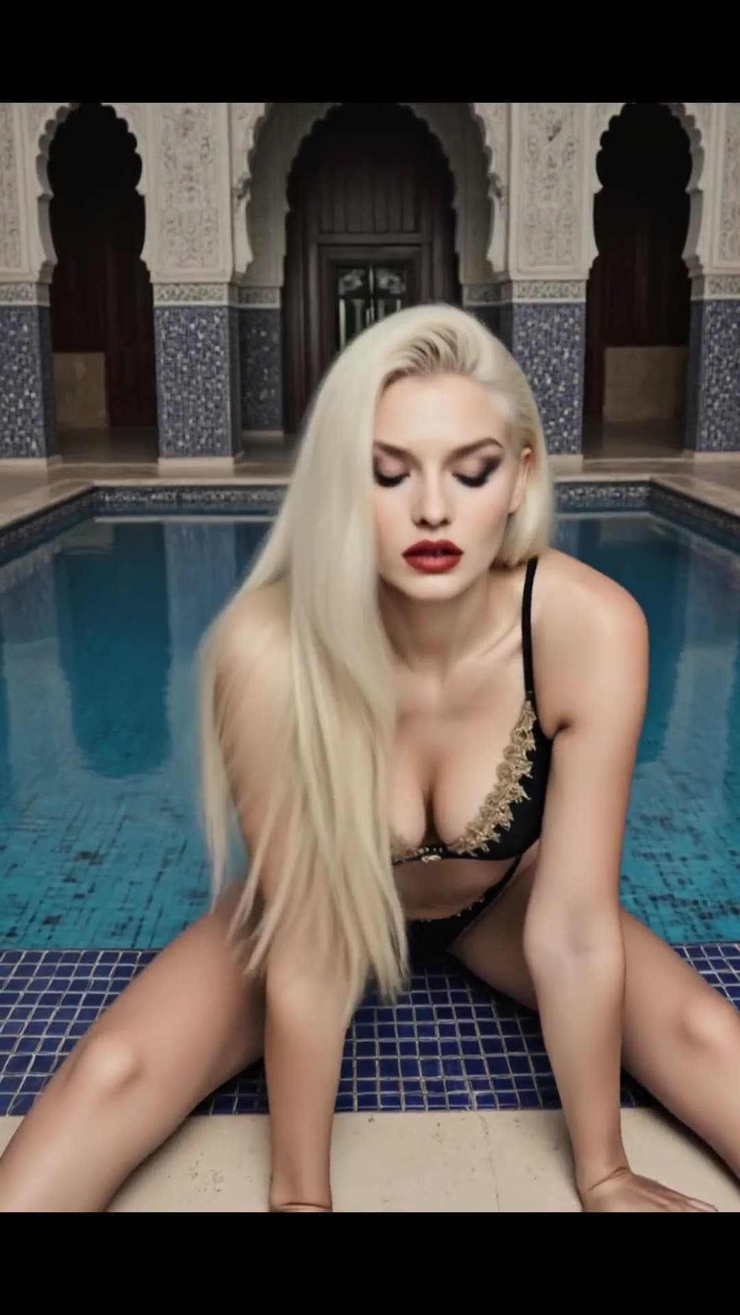 Micro bikini poolside squat