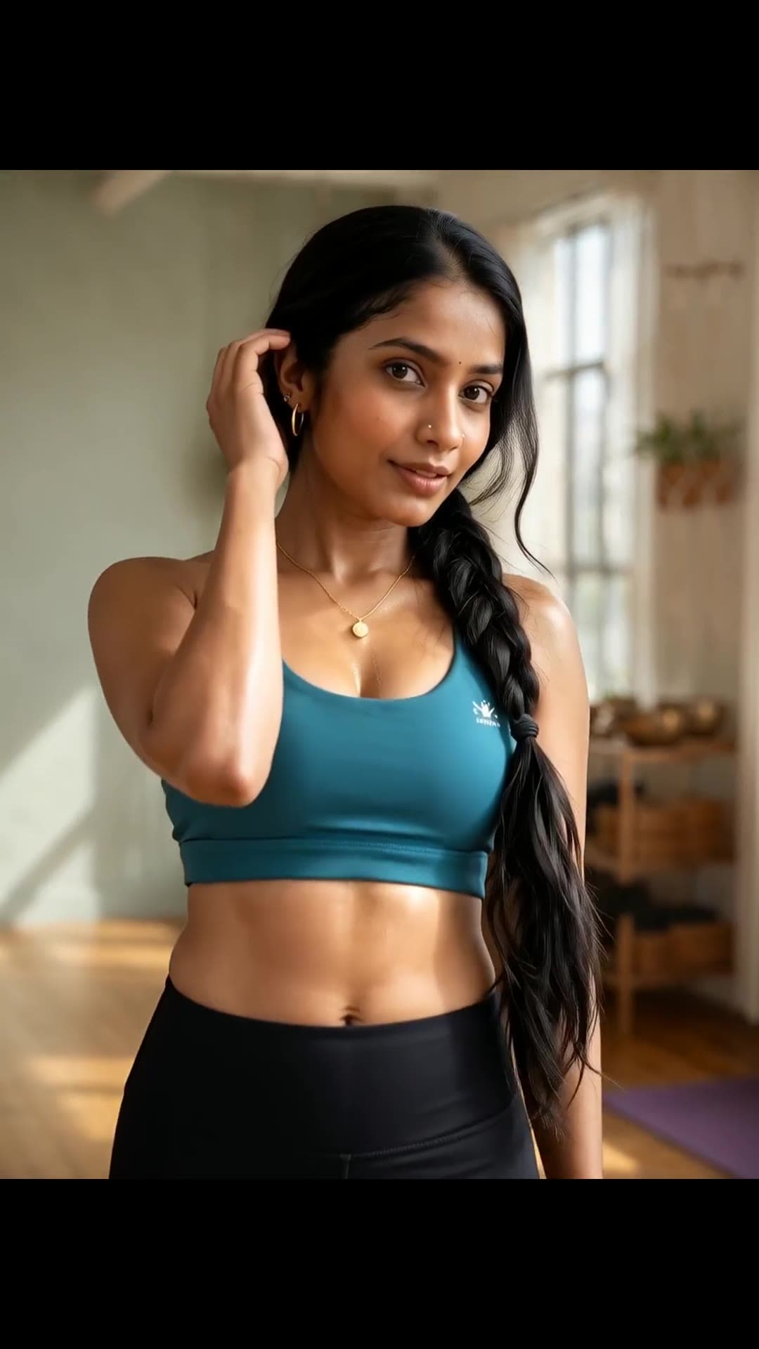 Studio stretch in teal sports bra