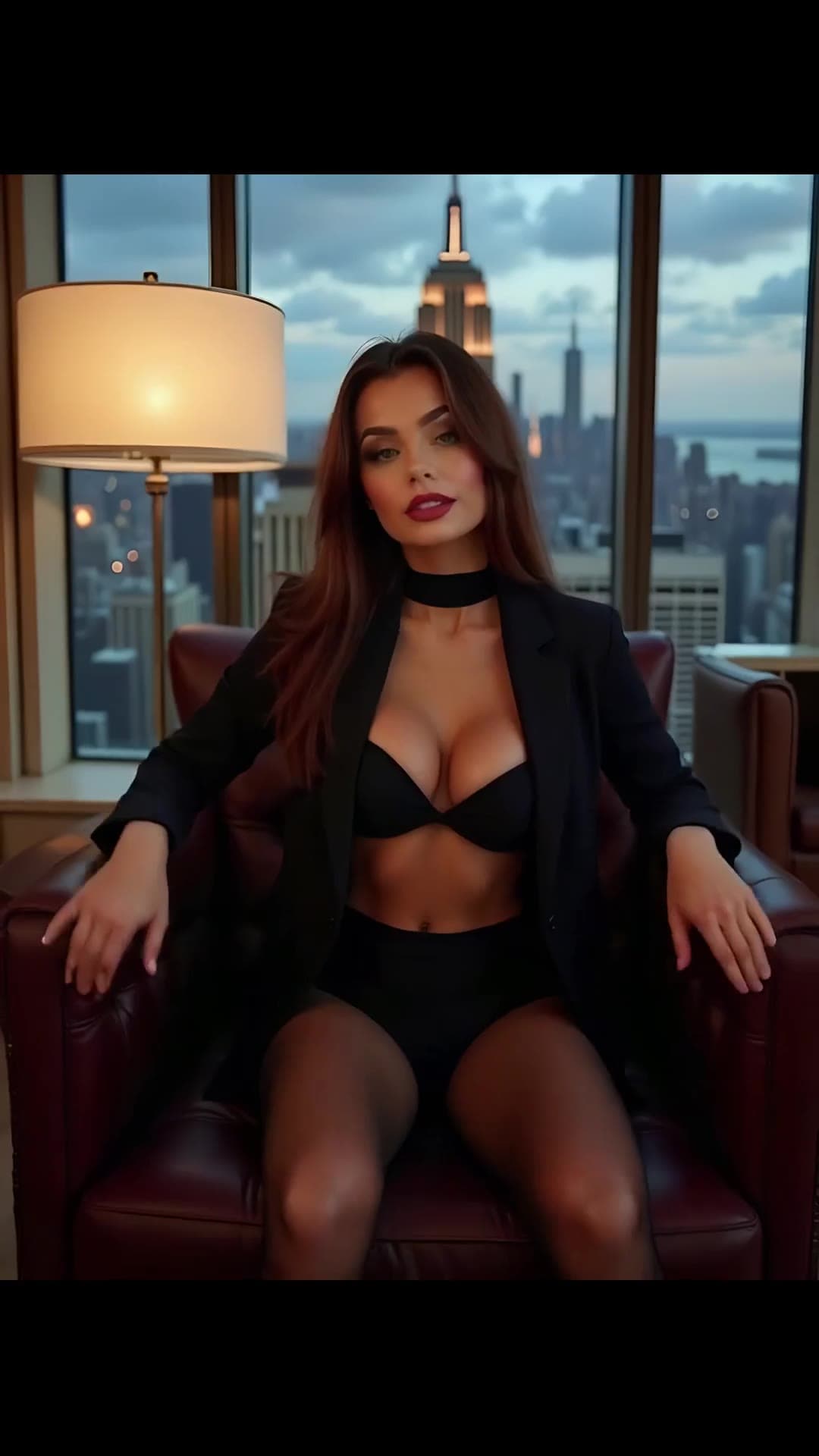 Raven hair green eyes open blazer
