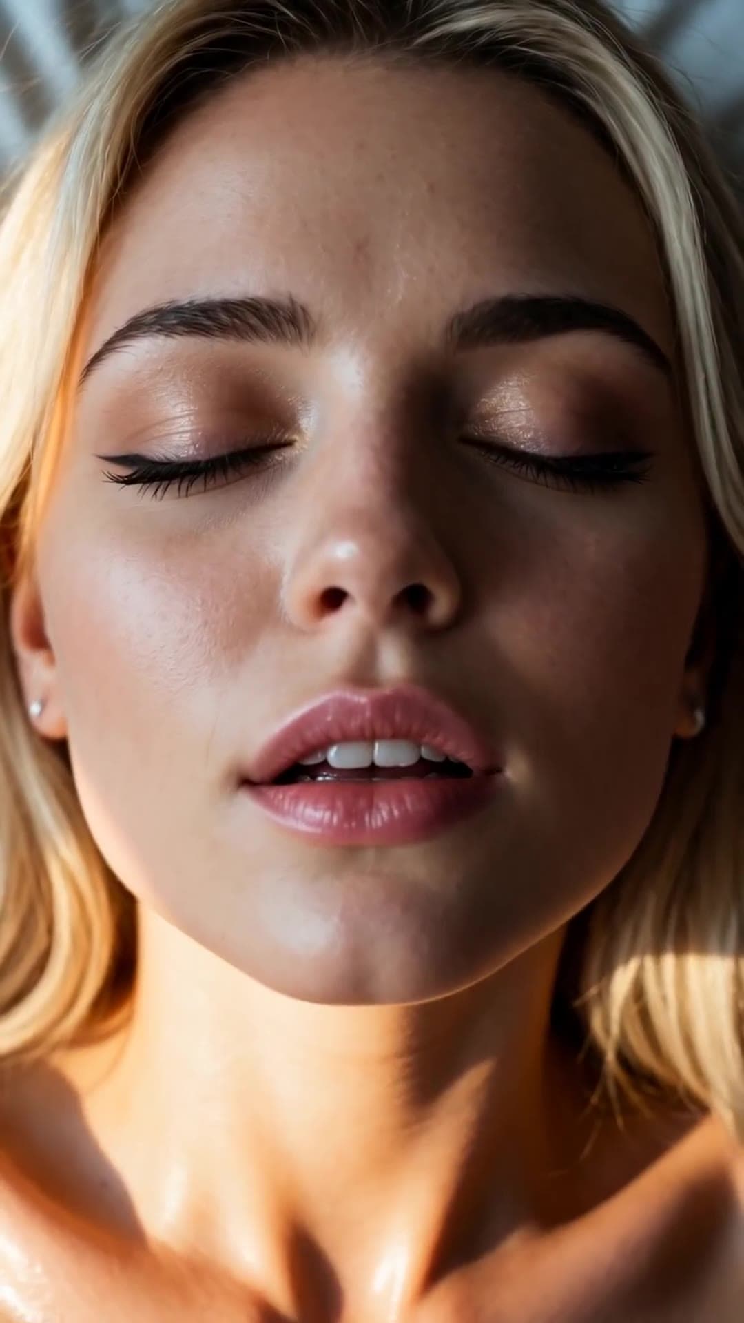 Blonde Latina face close-up in sun