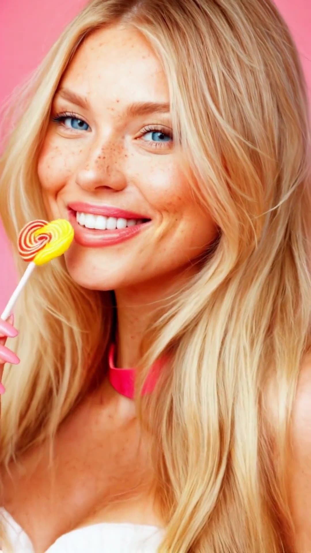 College age blonde with lollipop