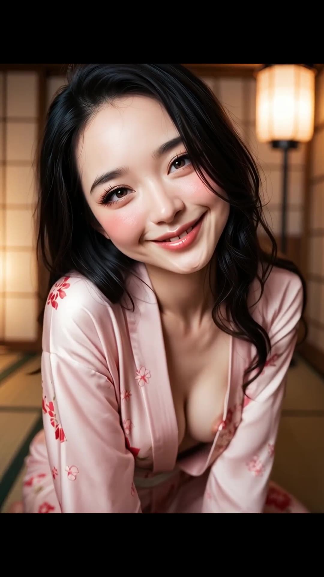 Long wavy black hair kimono tease