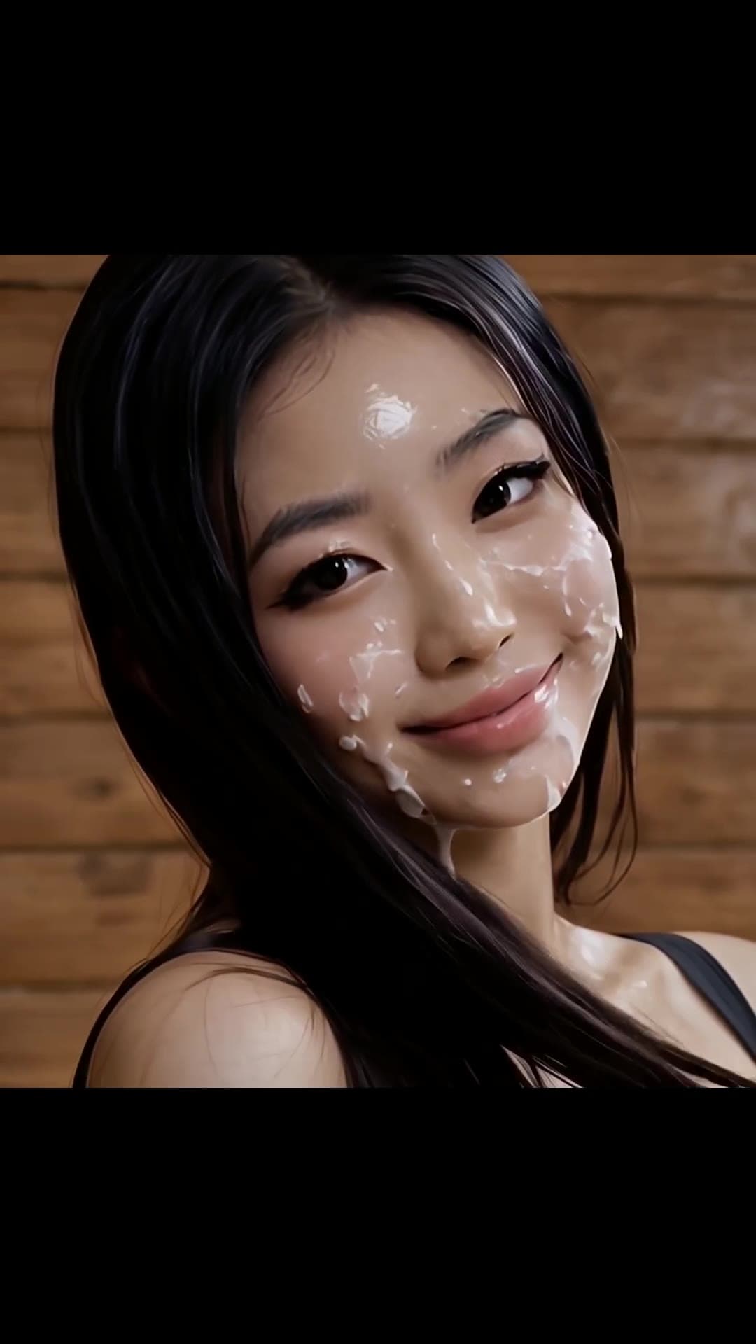 Cum covered close up in warm wood room