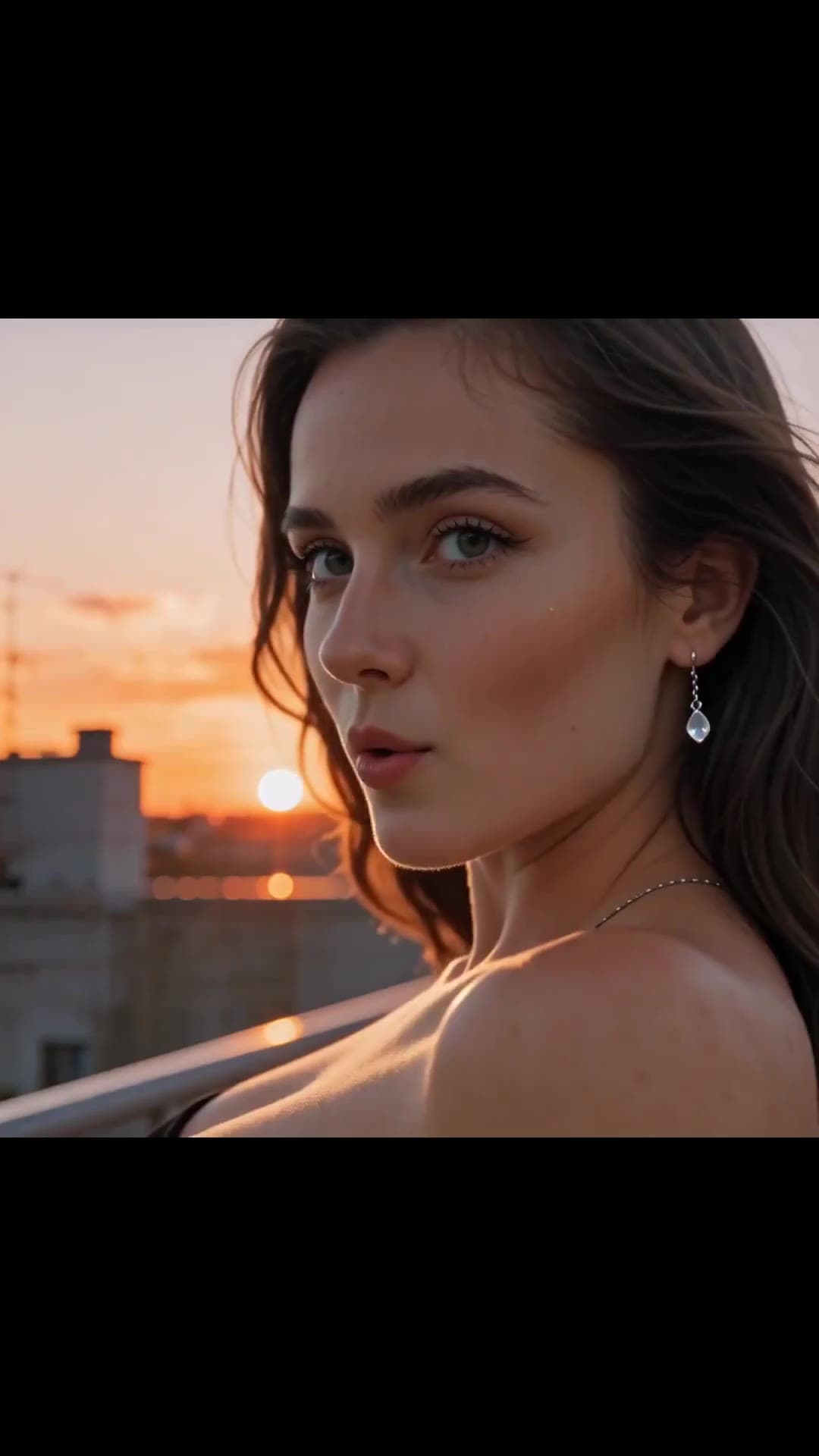 Early 20s topless rooftop golden hour