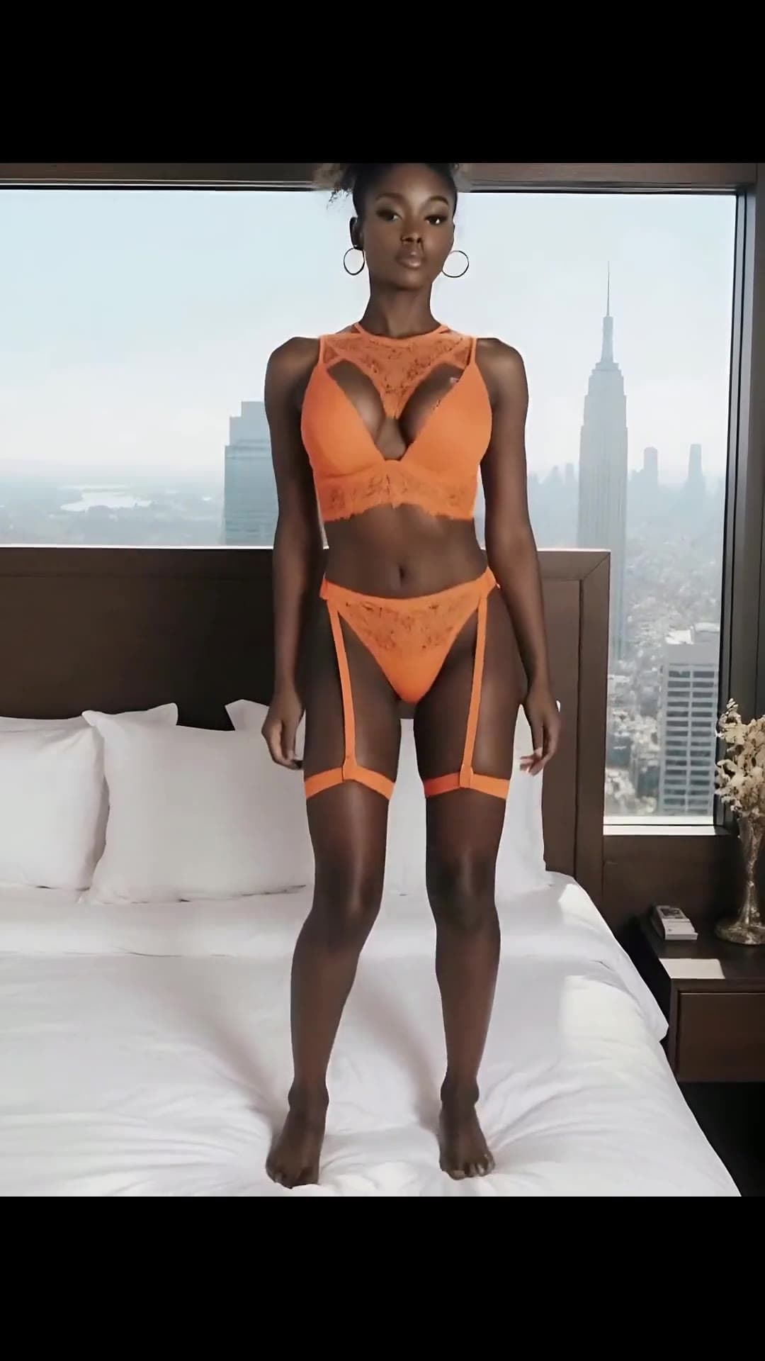 Bright bedroom orange lace lingerie