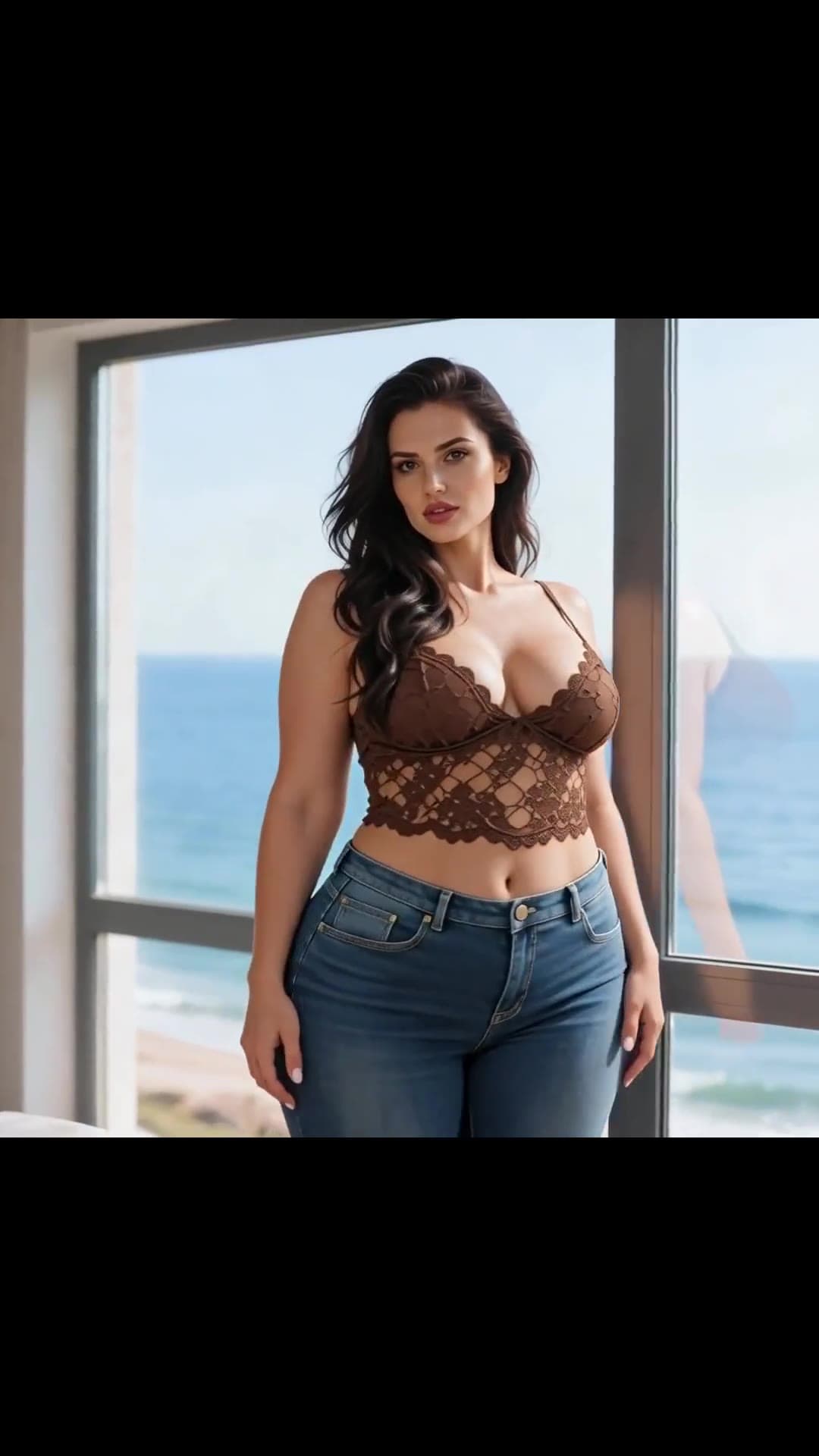 College age Asian cleavage in jeans