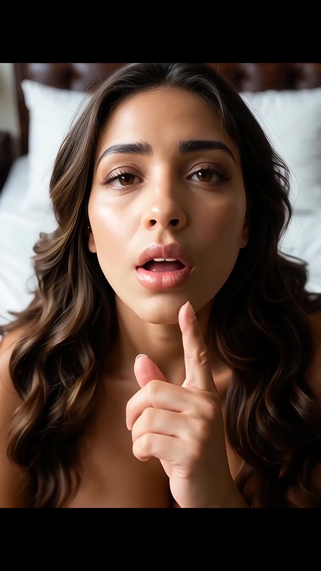 Topless bedroom close-up gaze