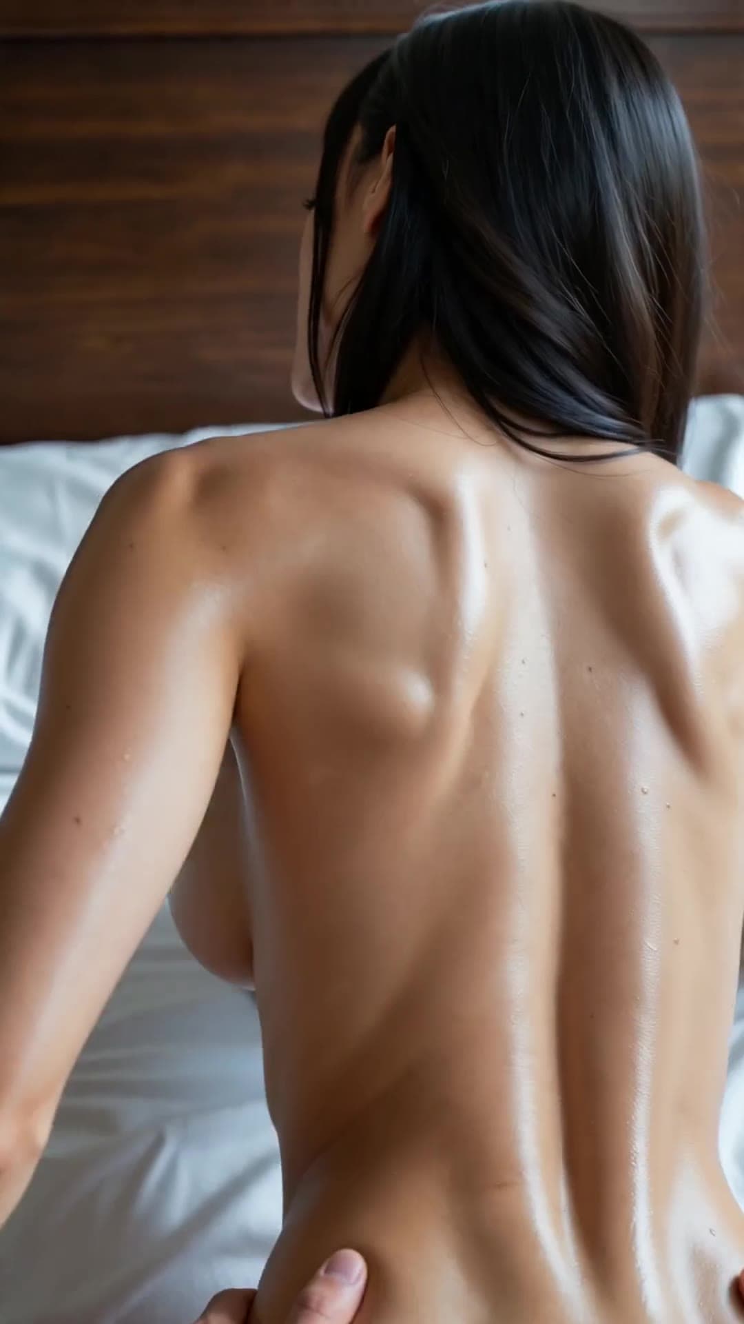 Oiled back view on white sheets