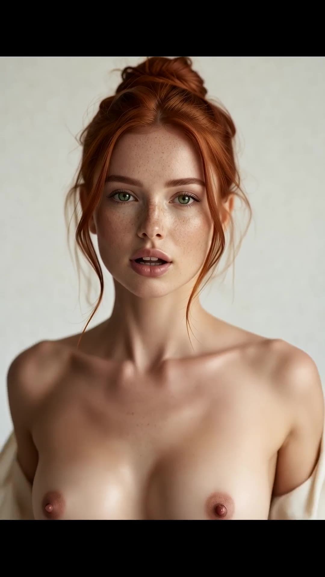 Redhead topless close-up portrait