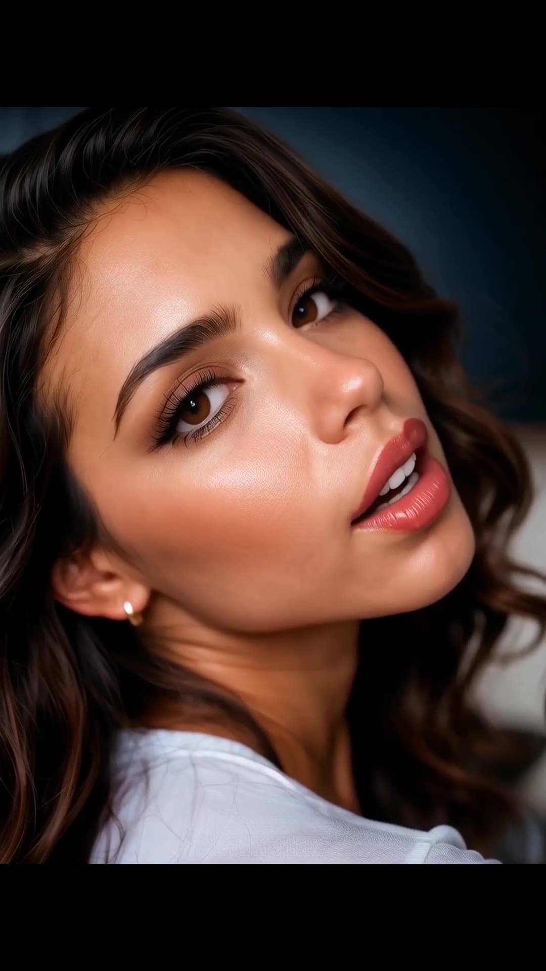 Close-up face with glossy pink lips