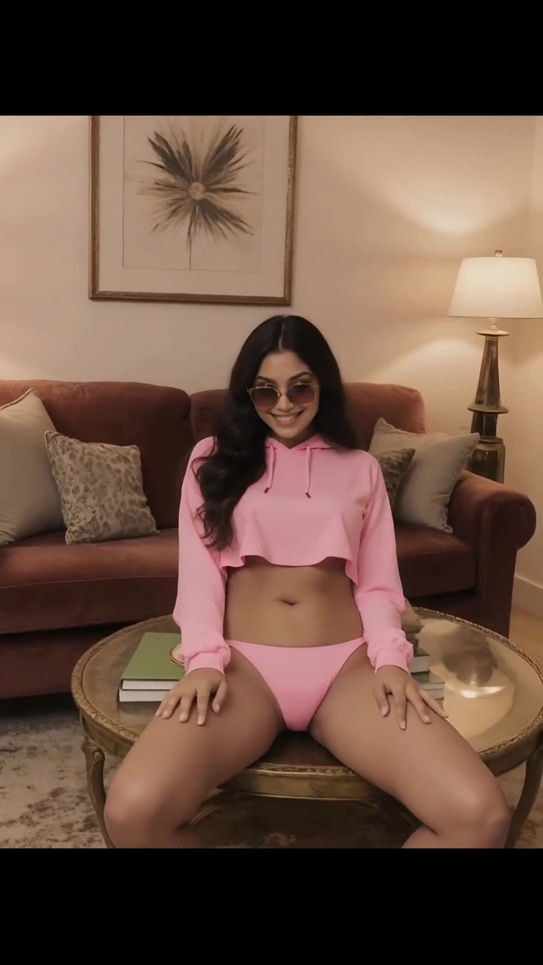 Young adult pink hoodie tease