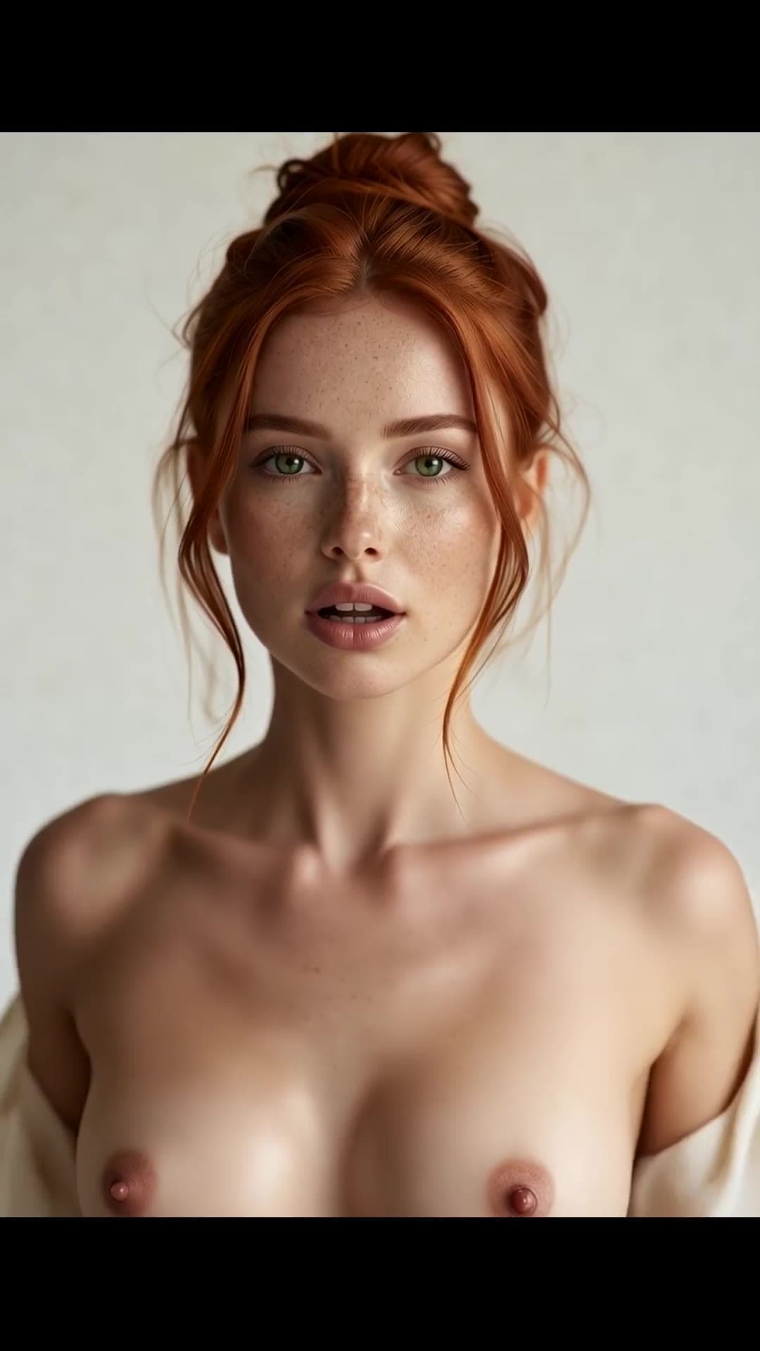 Topless redhead close-up portrait