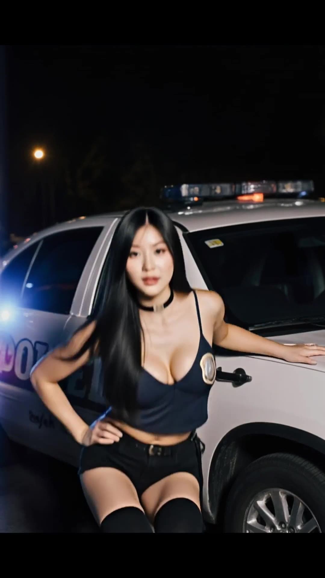 Police uniform on car at night