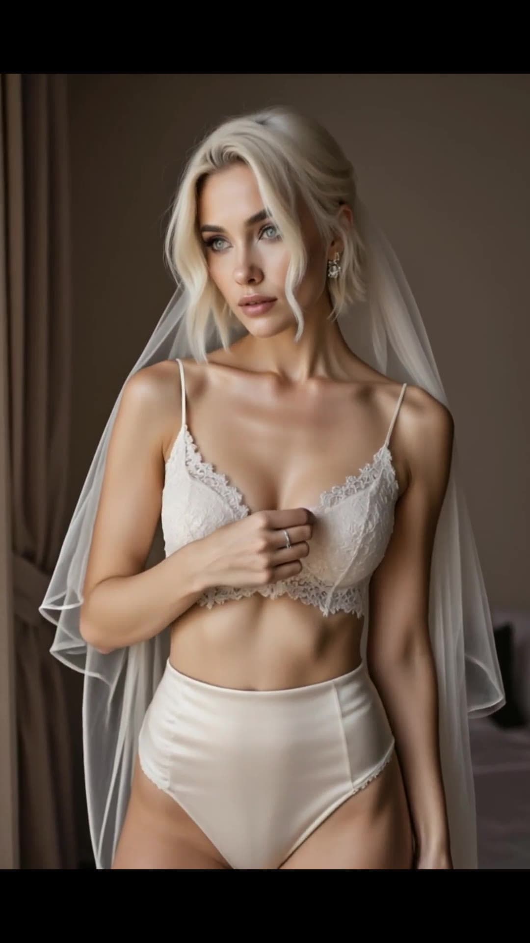 Sheer veil and lace bralette tease