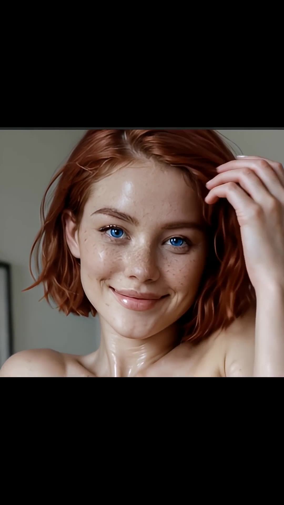 Topless close-up wet redhead portrait