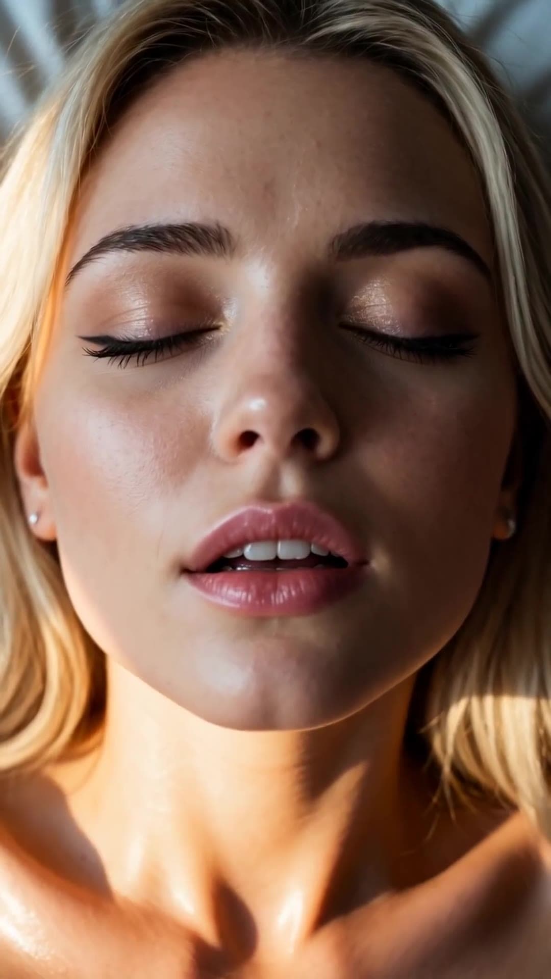 Blonde Latina sunlit face close-up