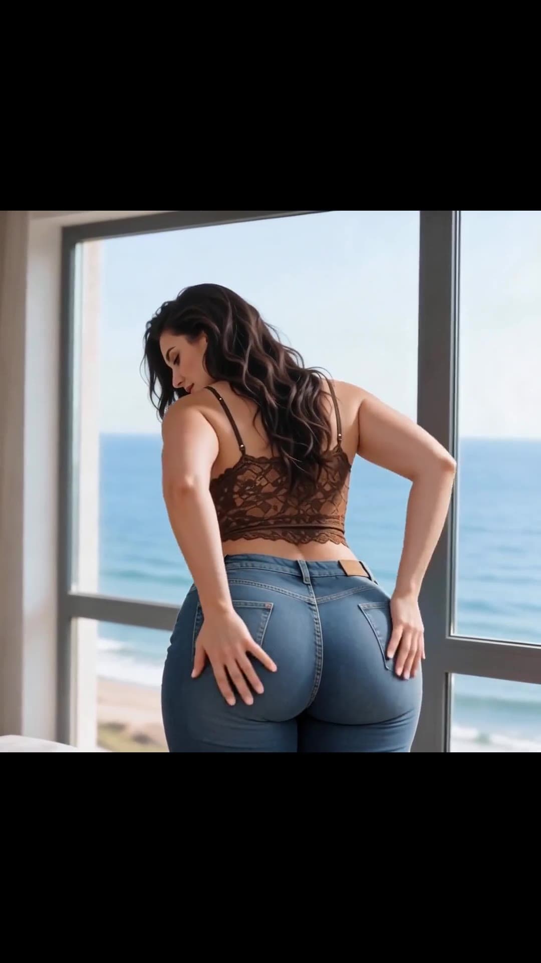 Long wavy hair ocean view pose