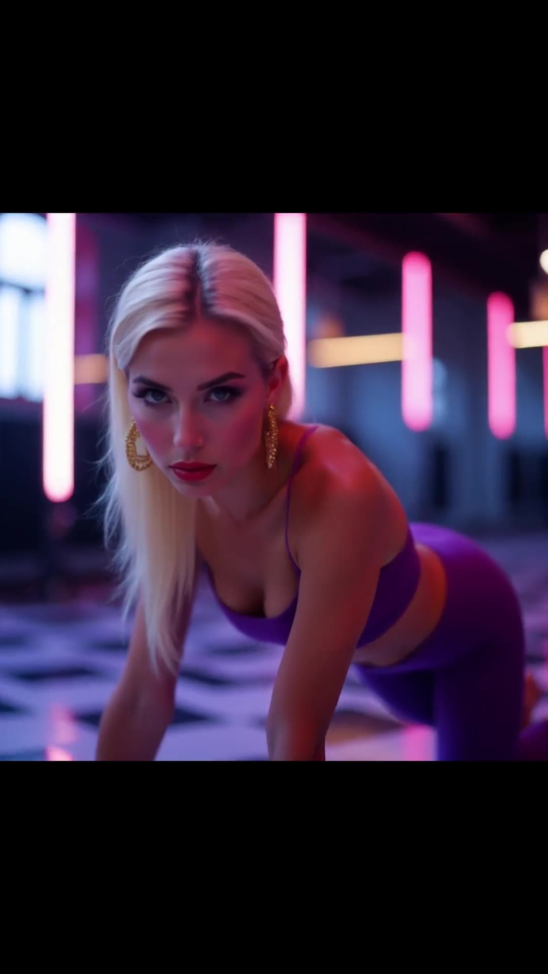 Young adult in neon sports bra