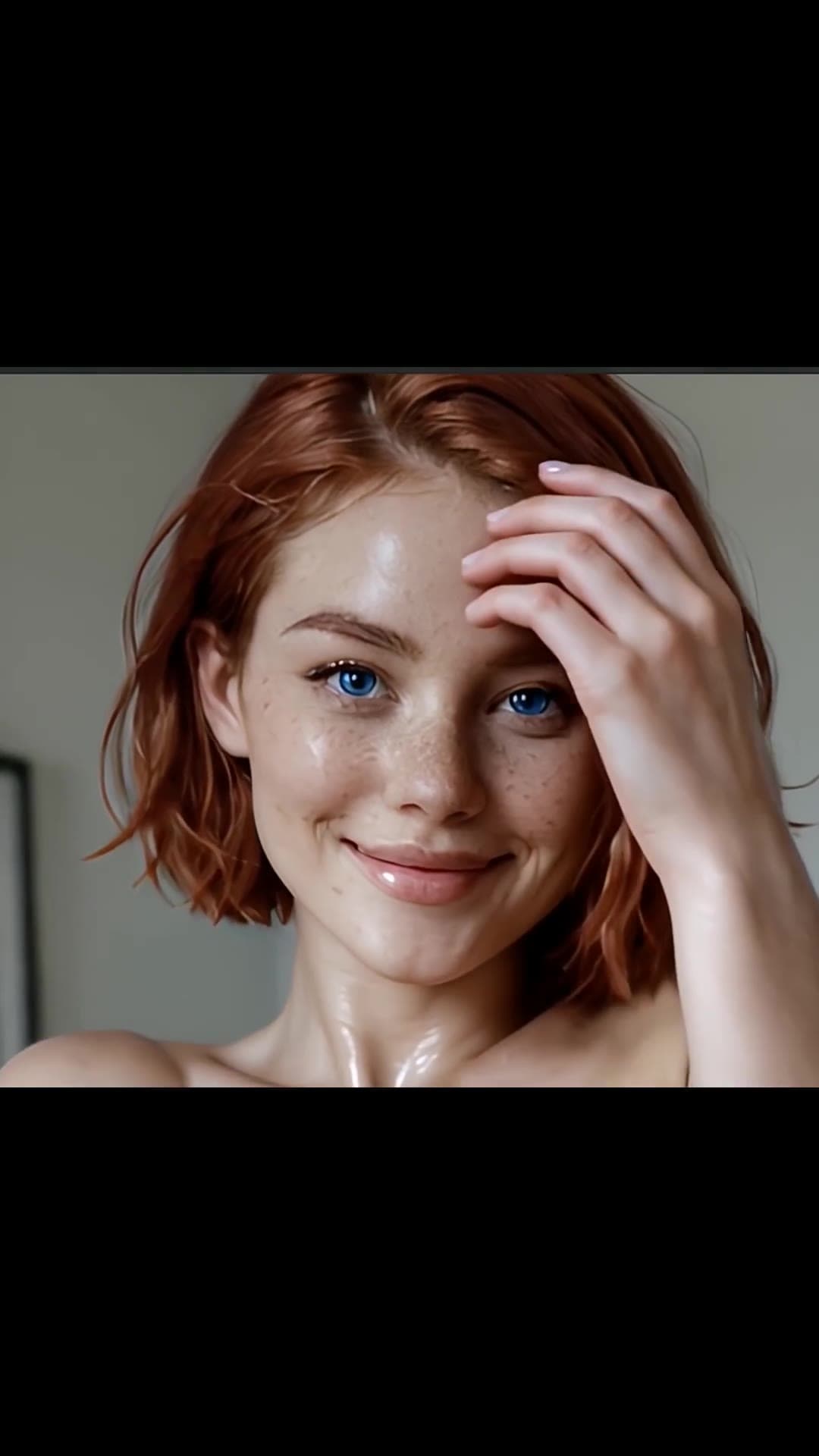 Redhead blue eyes close up