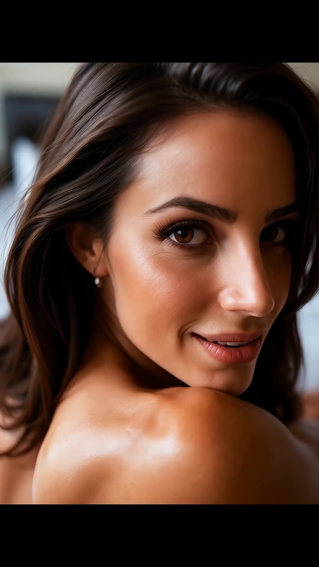 Brunette latina close-up over shoulder