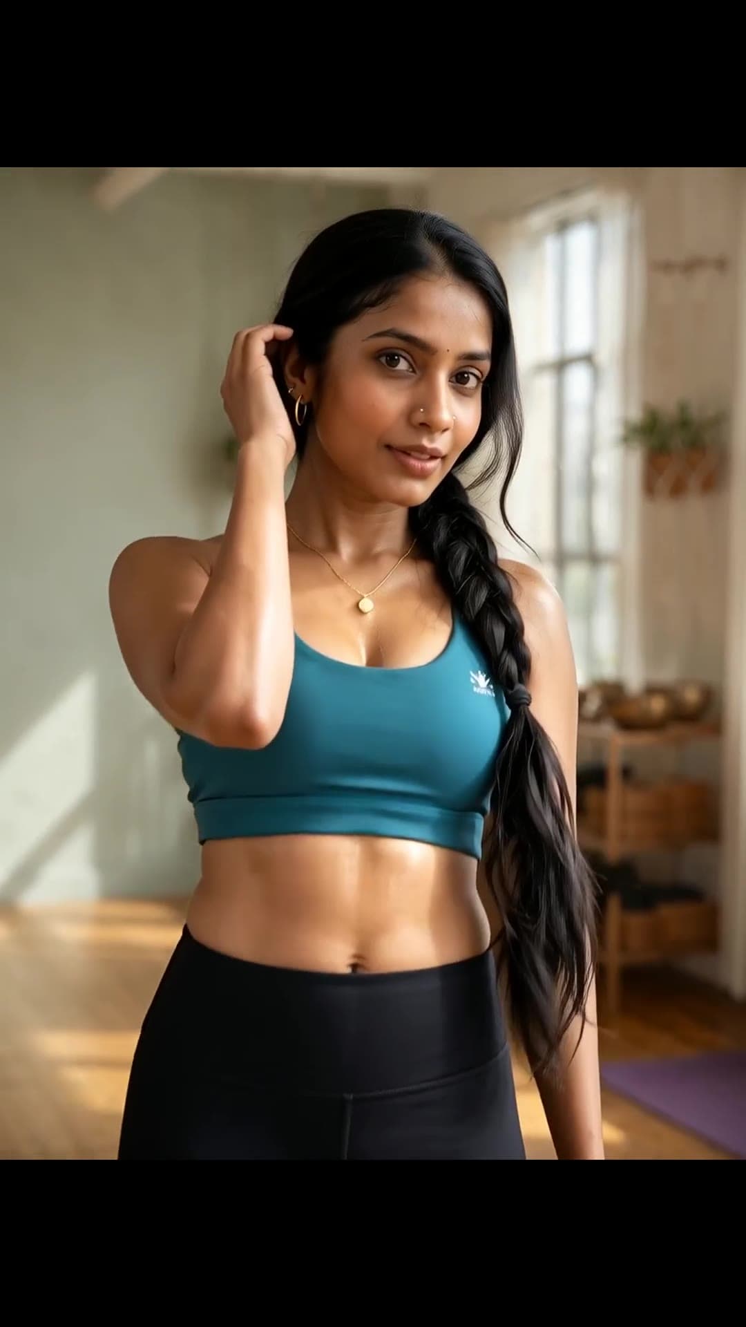 Yoga studio sports bra pose