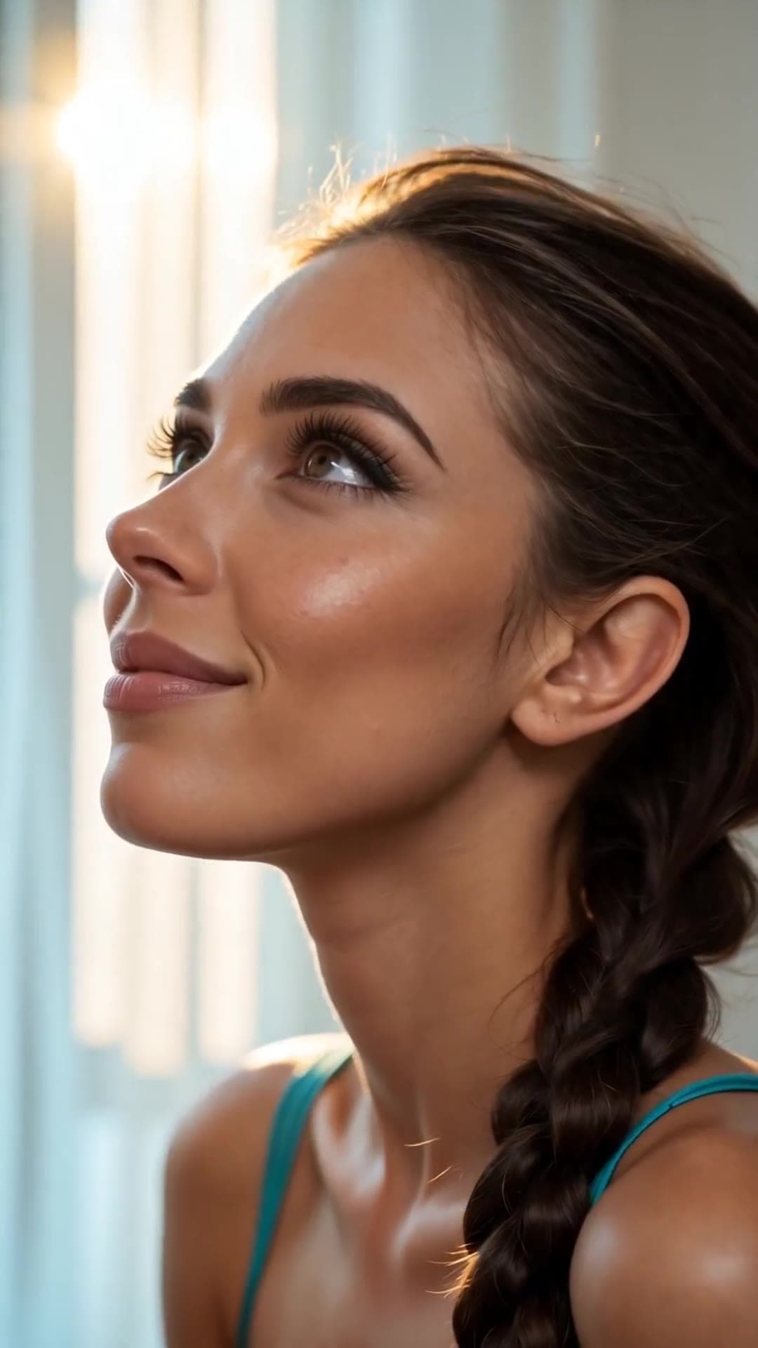 Braided brunette profile close-up