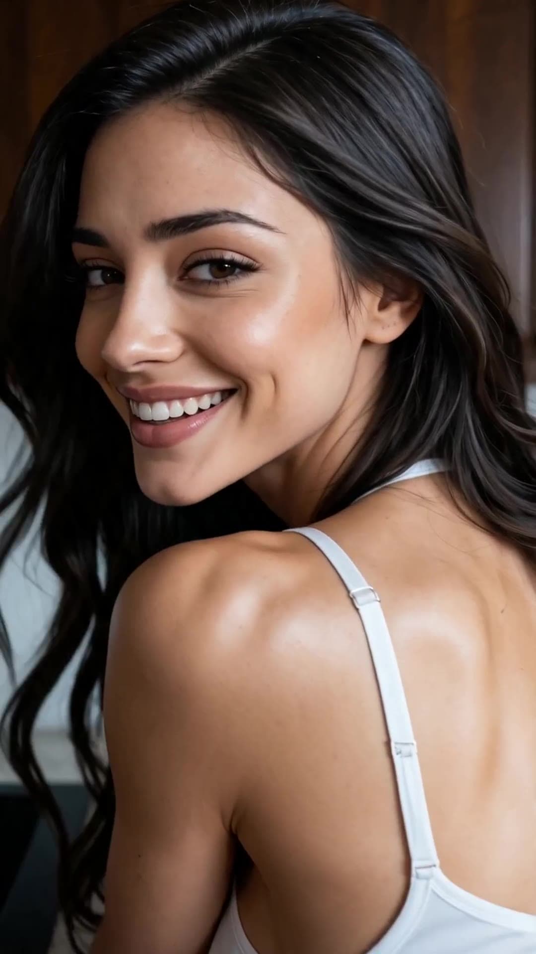 Latina looks back over shoulder