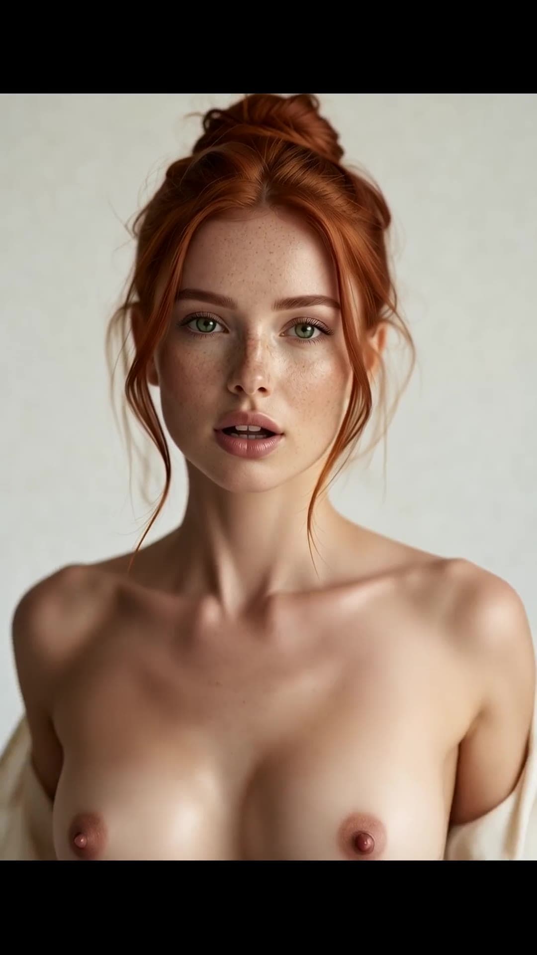 Close-up topless redhead portrait