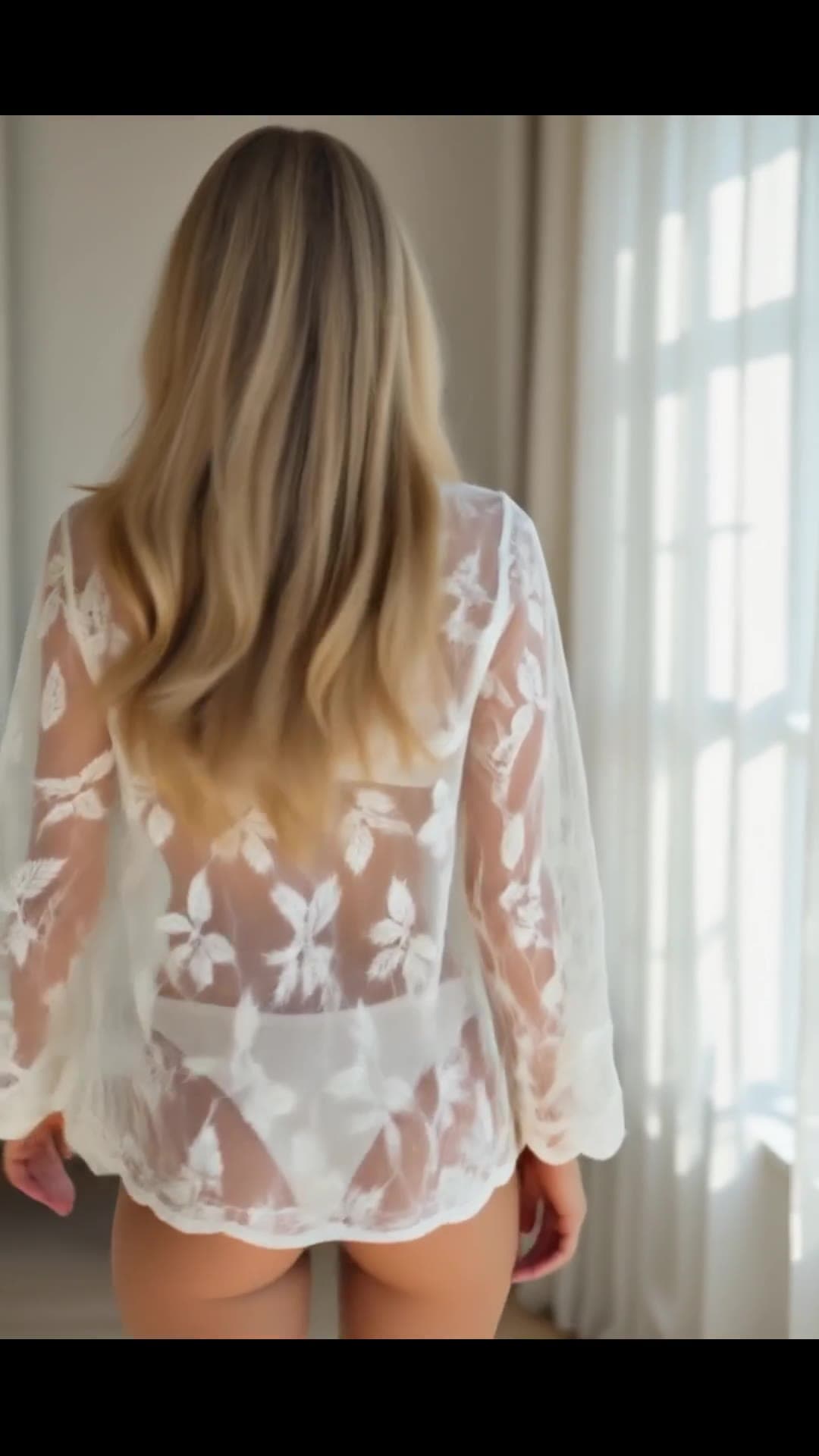 Sheer robe from behind in bright room