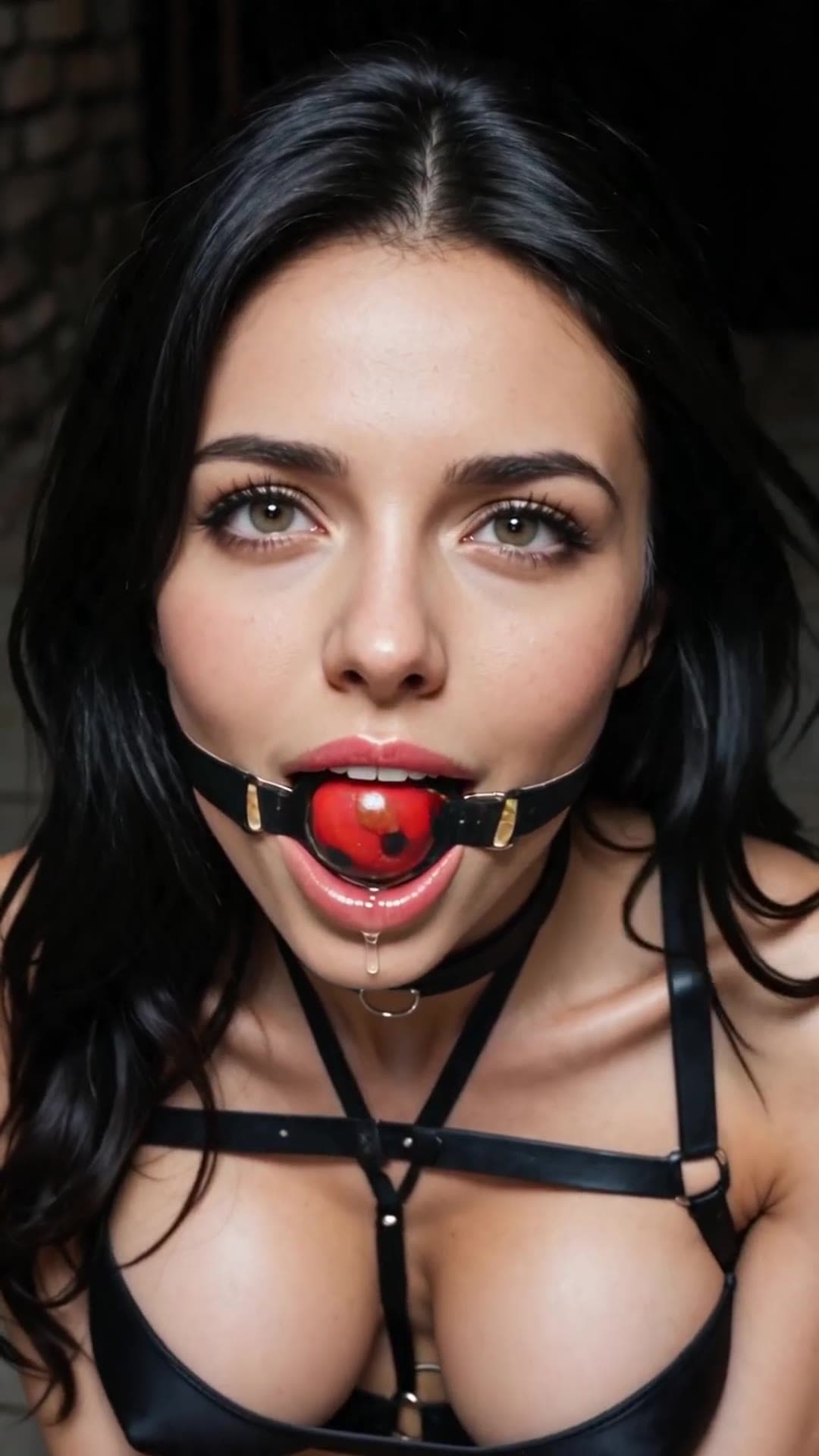 Low angle ball gag close-up