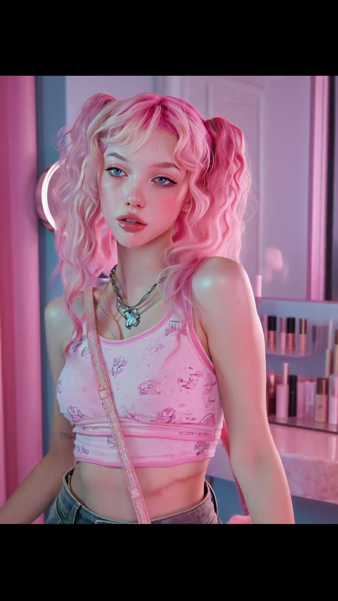 Pink pigtails close-up portrait