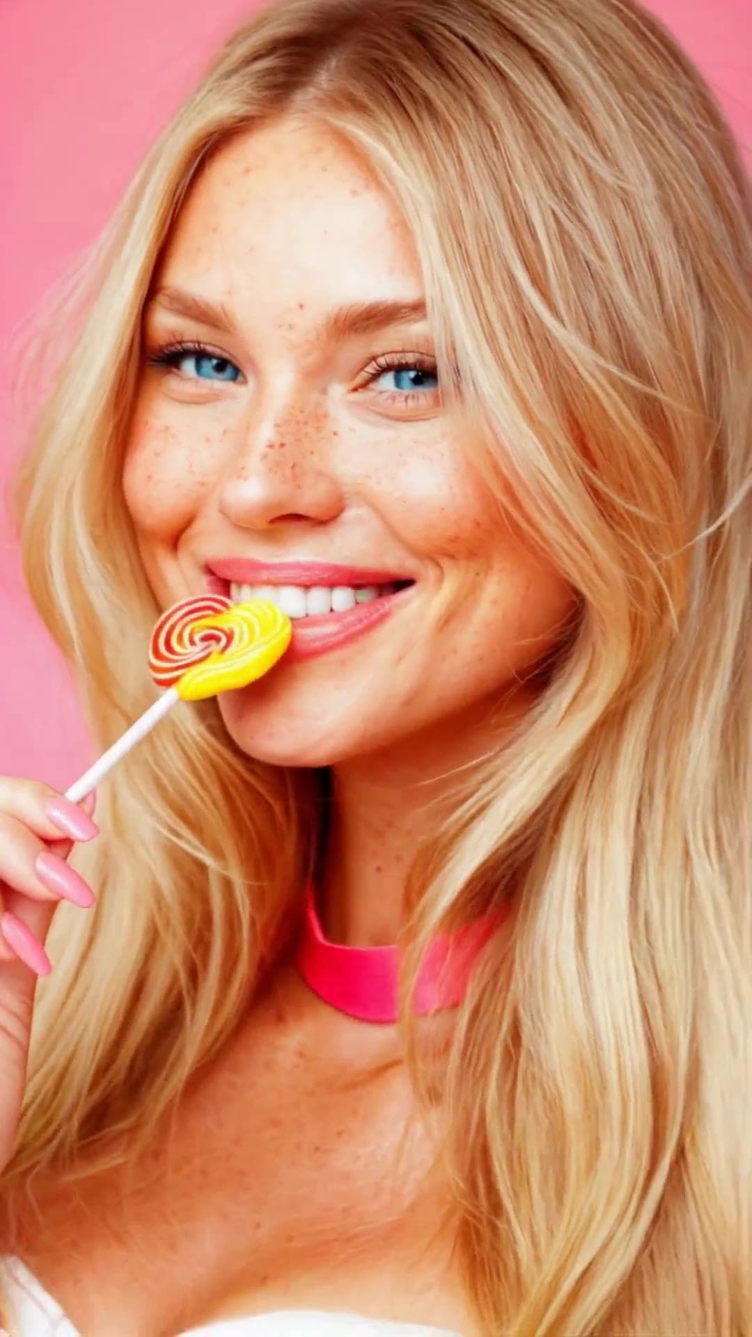 Pink choker lollipop close up