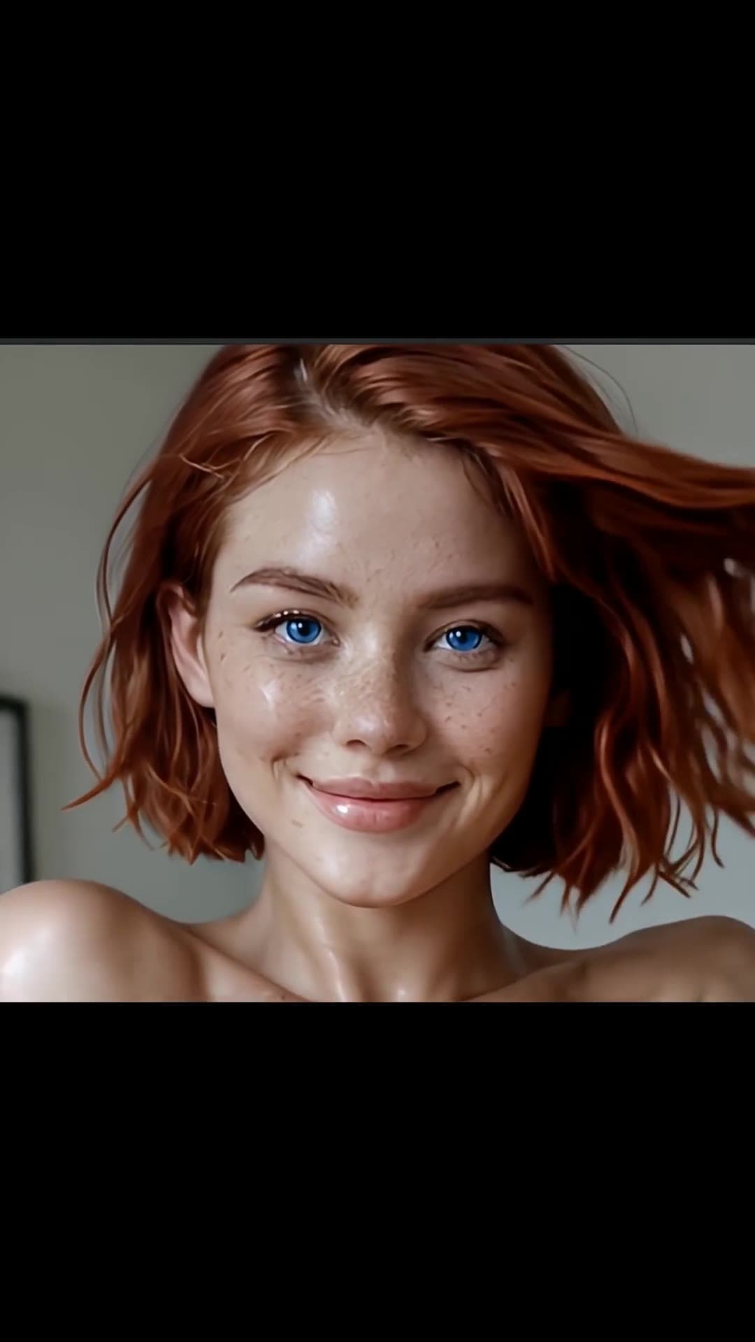 Redhead topless selfie close-up
